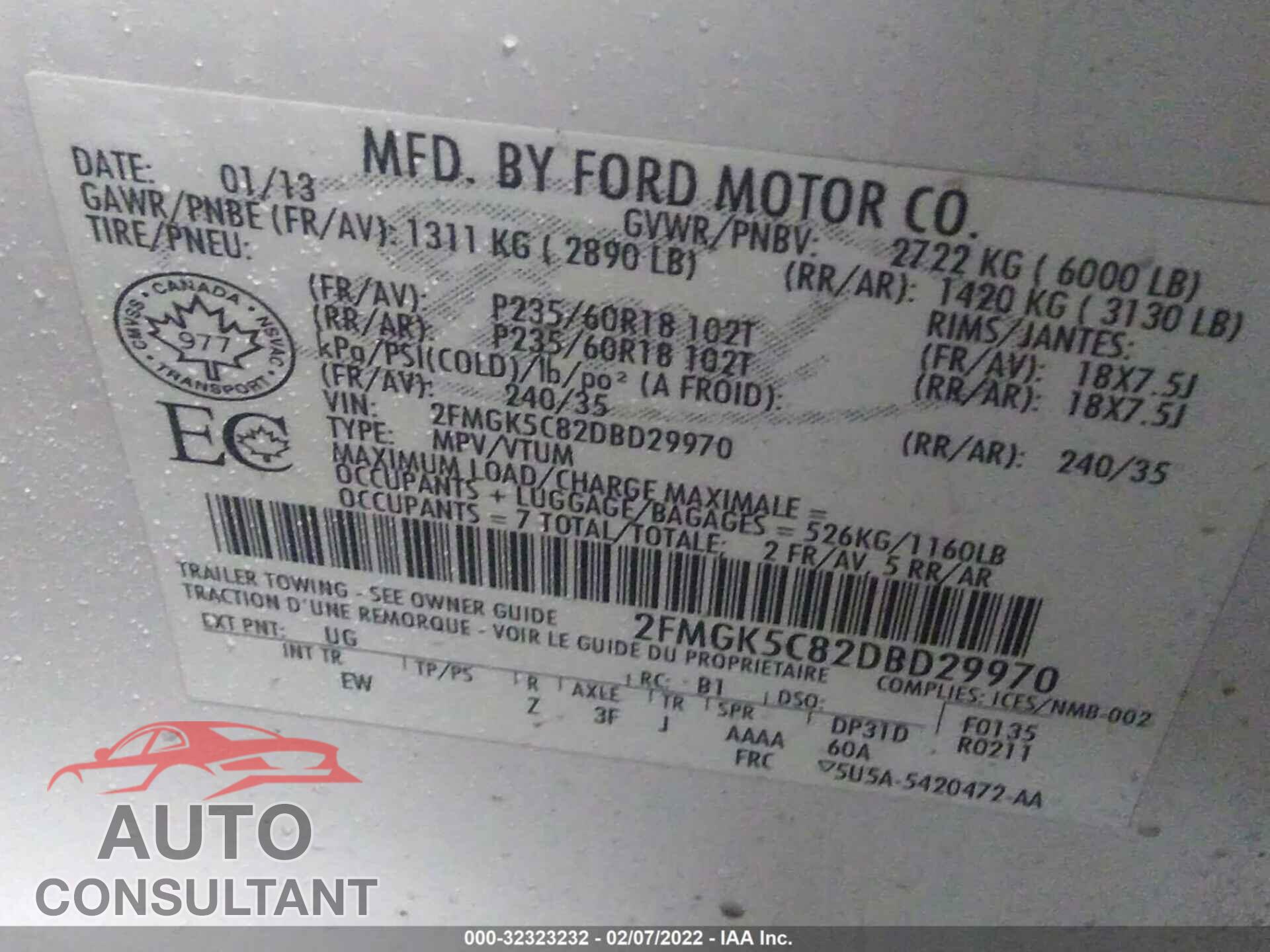 FORD FLEX 2013 - 2FMGK5C82DBD29970