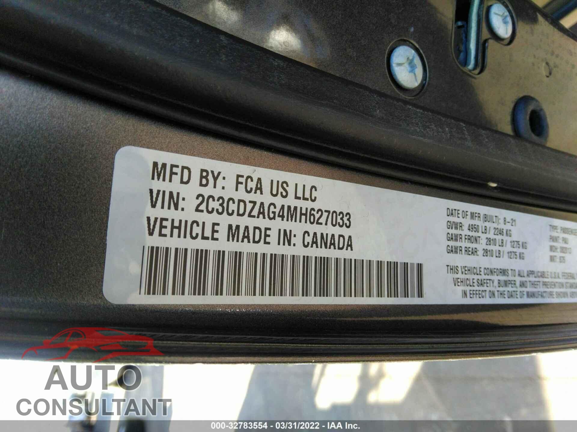 DODGE CHALLENGER 2021 - 2C3CDZAG4MH627033