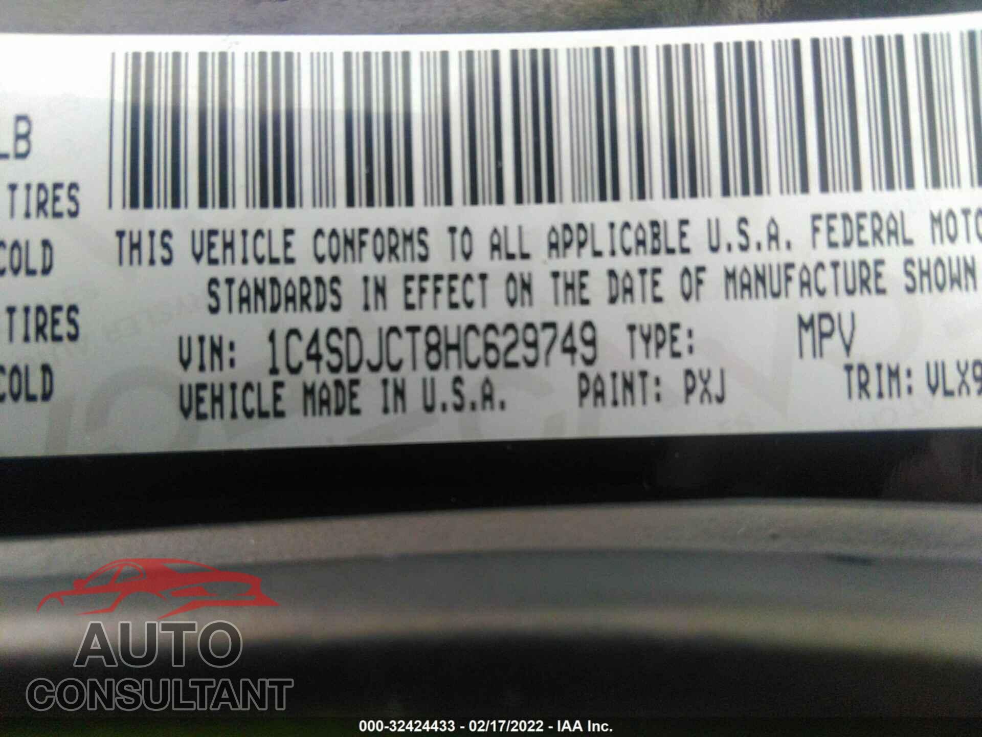 DODGE DURANGO 2017 - 1C4SDJCT8HC629749