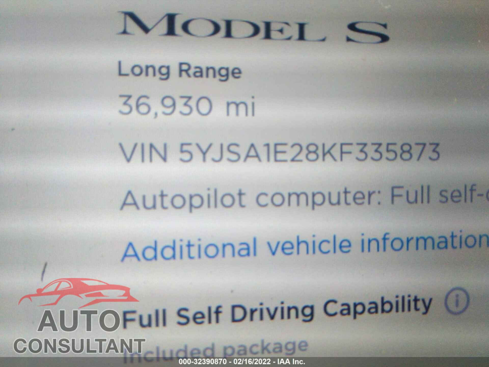 TESLA MODEL S 2019 - 5YJSA1E28KF335873