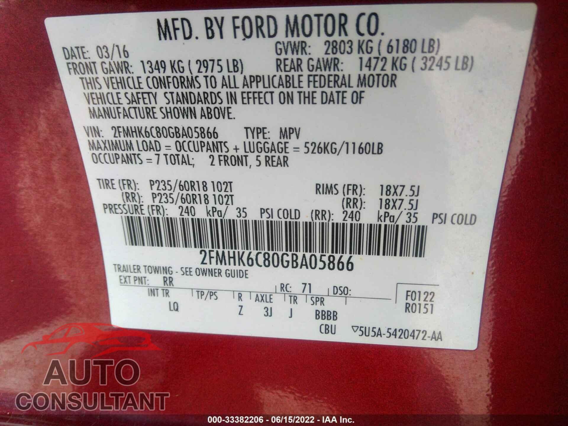 FORD FLEX 2016 - 2FMHK6C80GBA05866