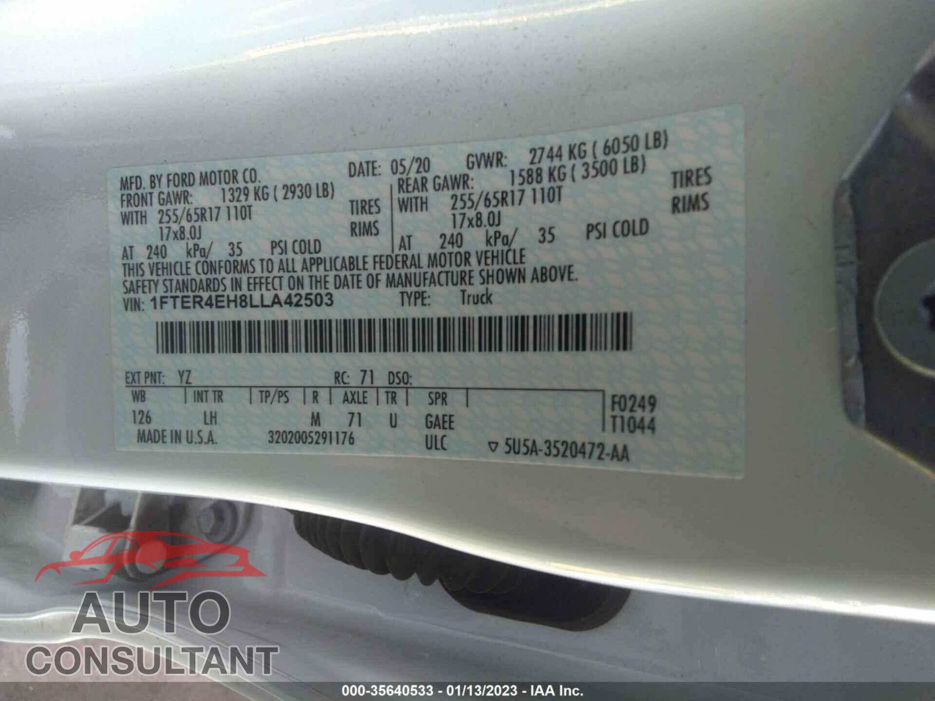 FORD RANGER 2020 - 1FTER4EH8LLA42503