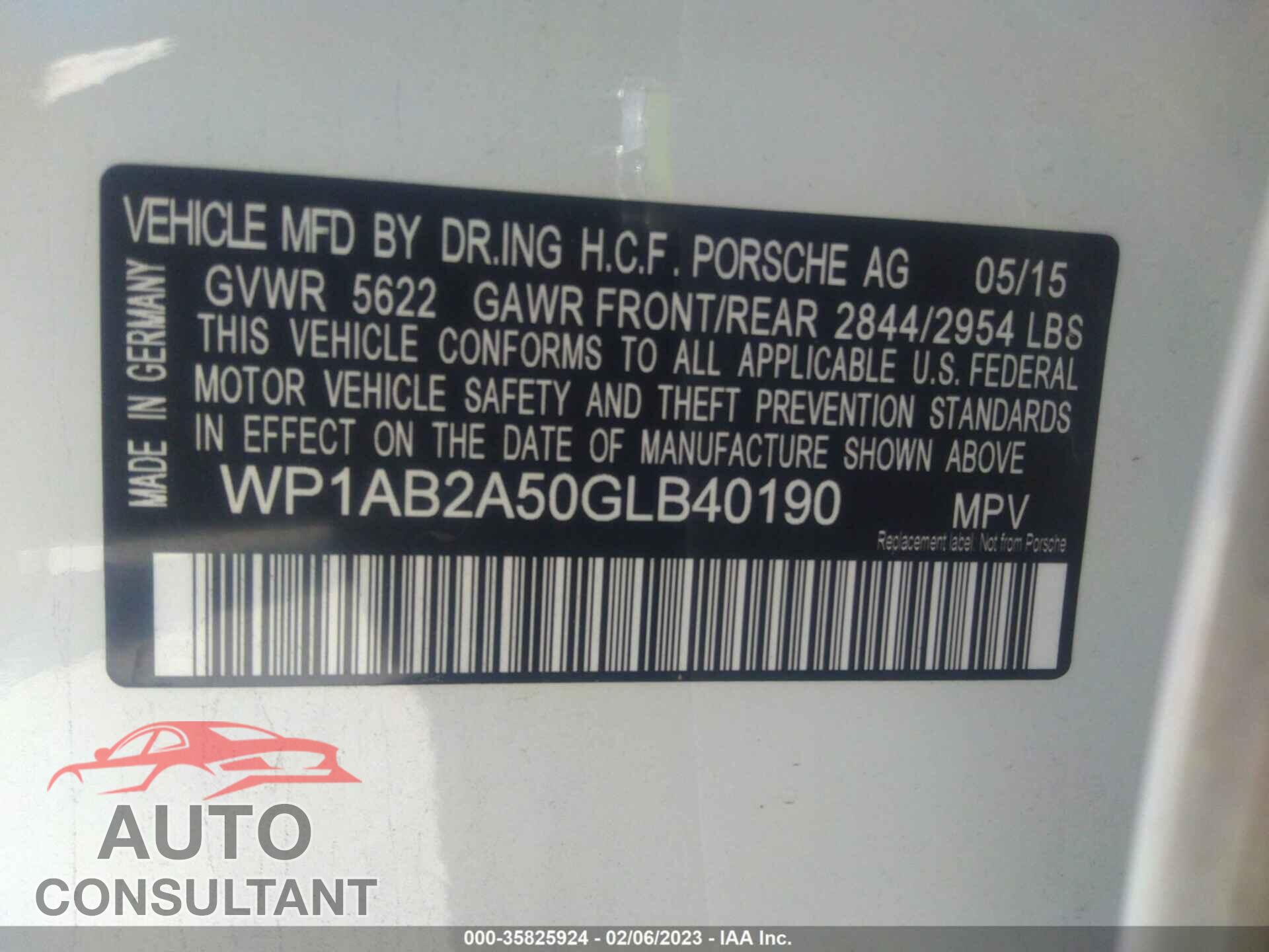 PORSCHE MACAN 2016 - WP1AB2A50GLB40190