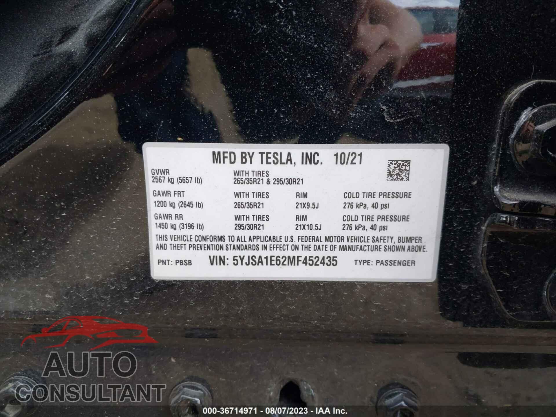 TESLA MODEL S 2021 - 5YJSA1E62MF452435