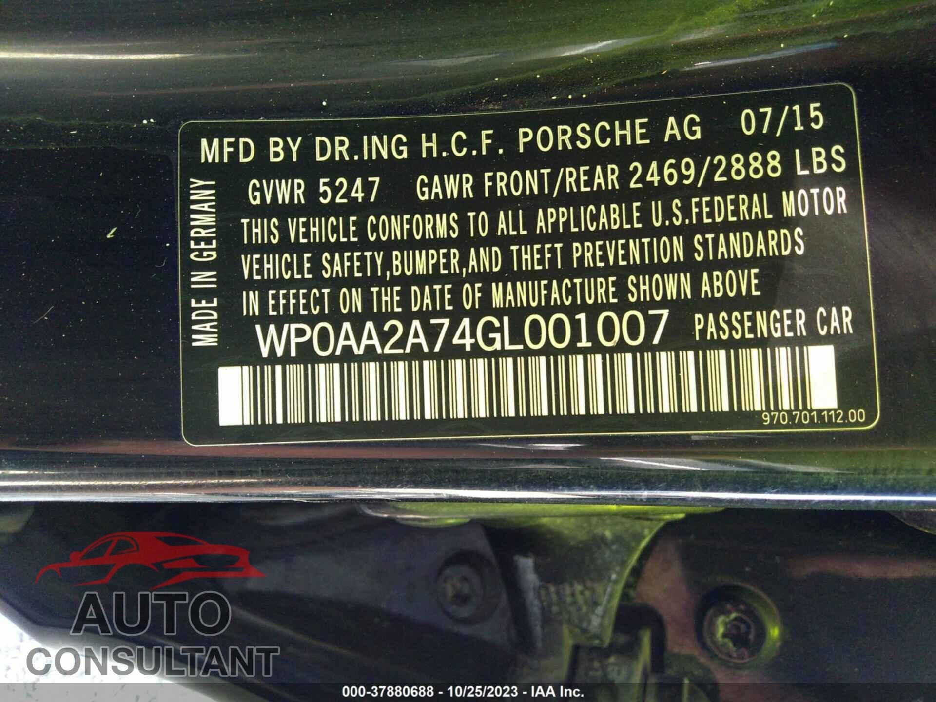 PORSCHE PANAMERA 2016 - WP0AA2A74GL001007