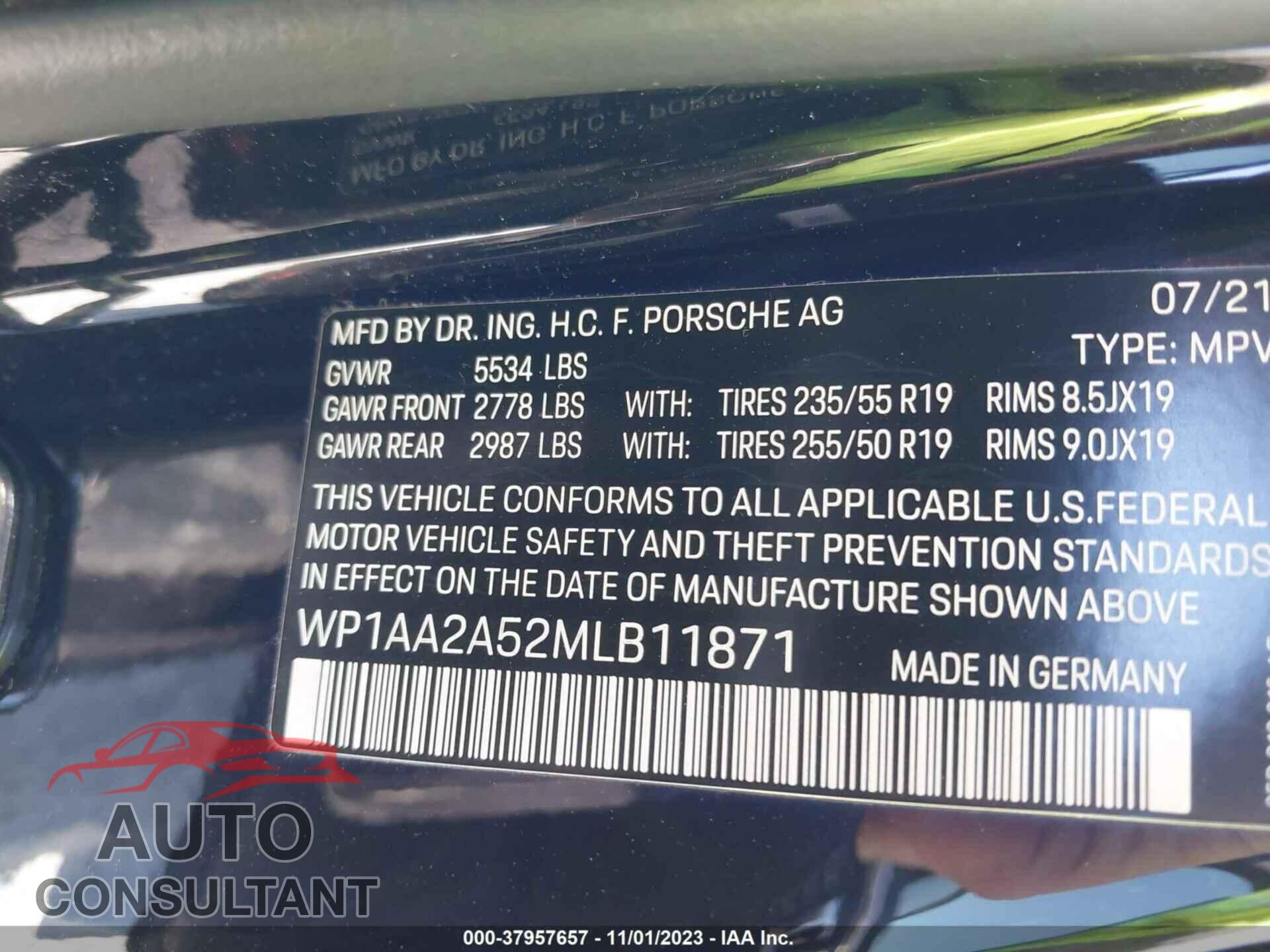 PORSCHE MACAN 2021 - WP1AA2A52MLB11871