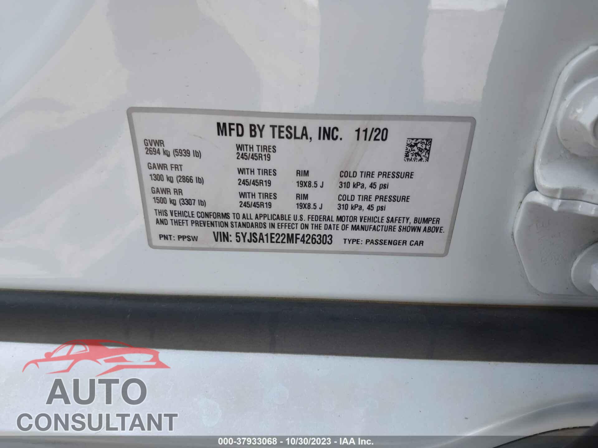 TESLA MODEL S 2021 - 5YJSA1E22MF426303