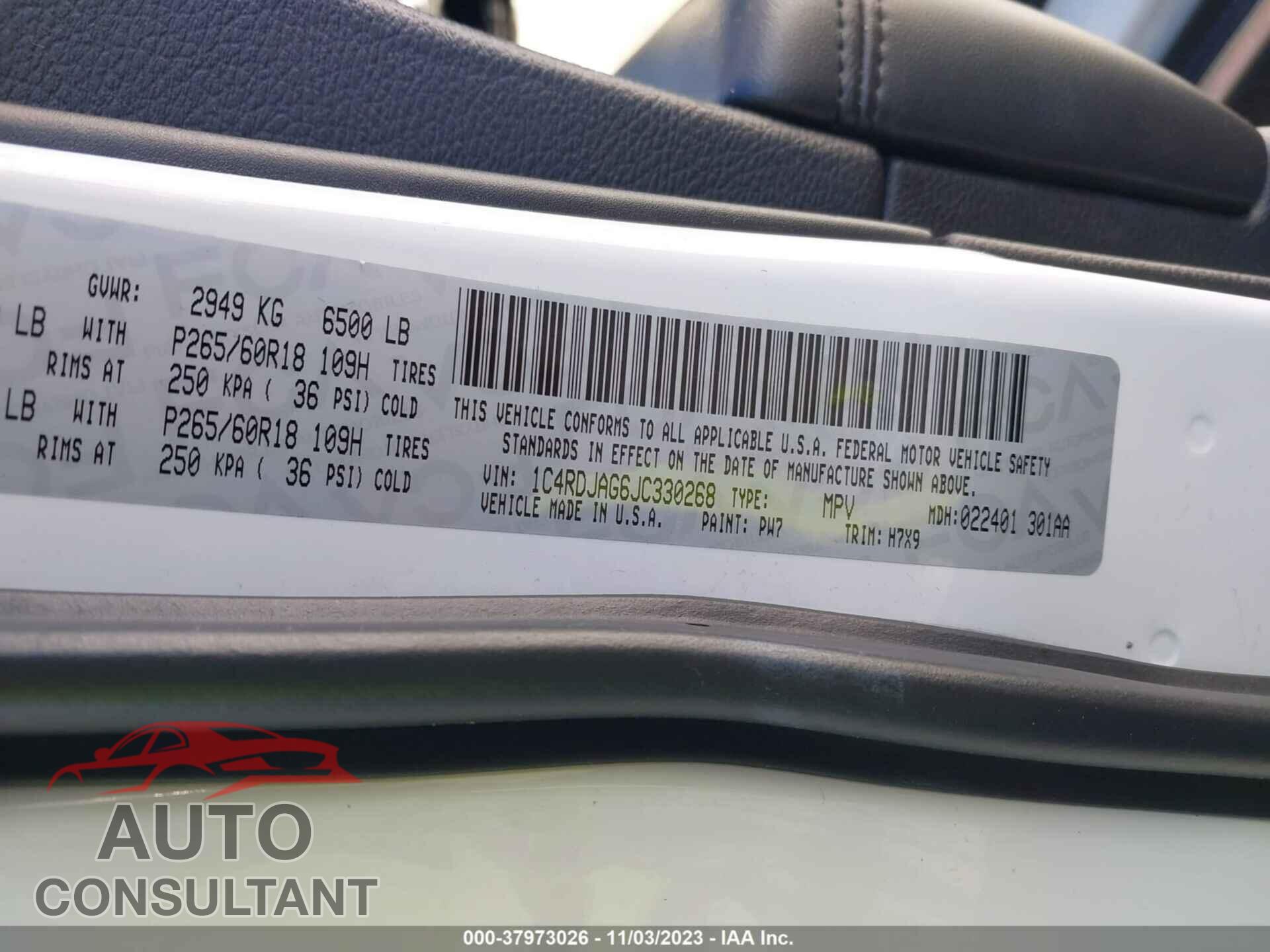 DODGE DURANGO 2018 - 1C4RDJAG6JC330268