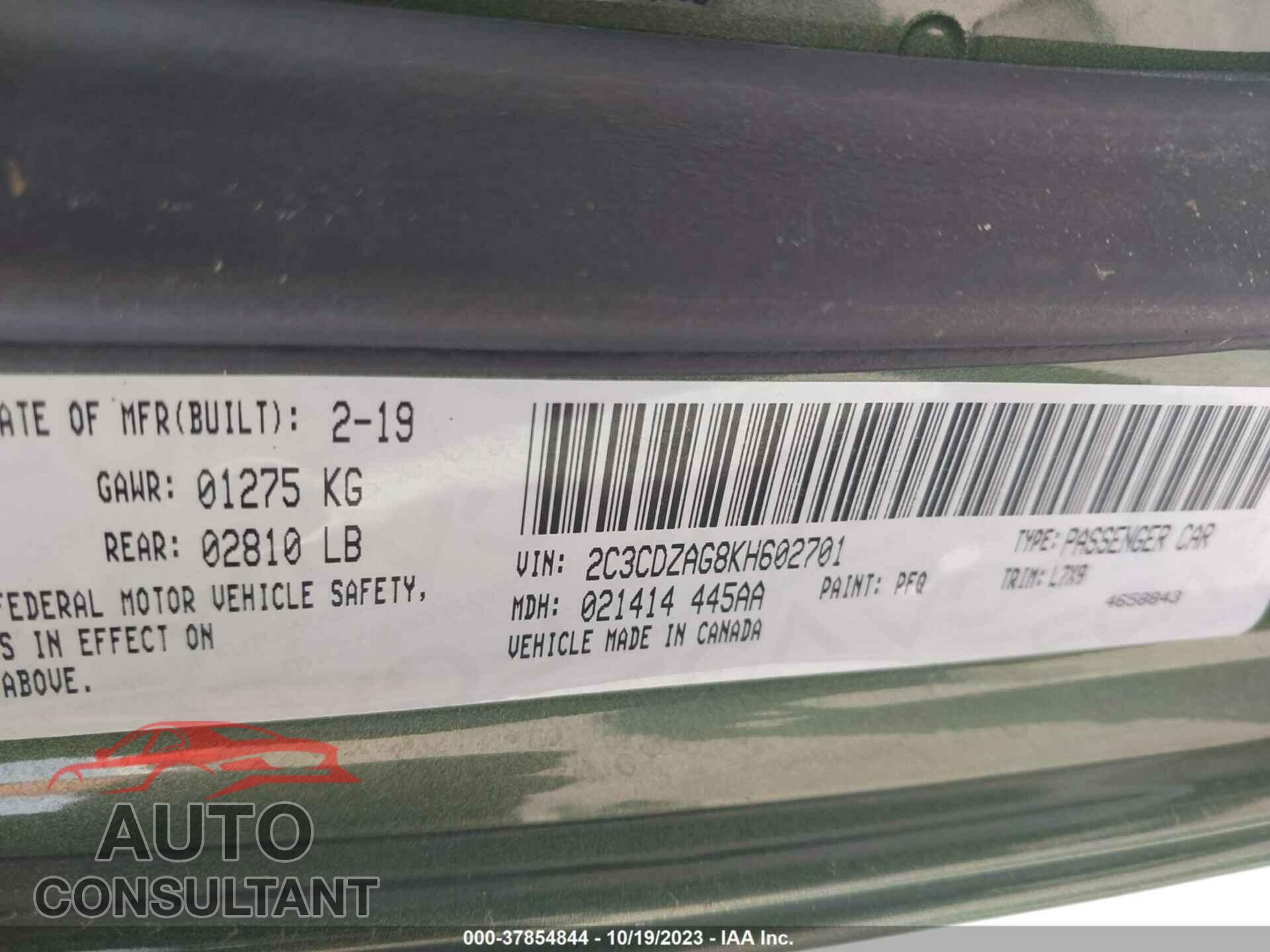 DODGE CHALLENGER 2019 - 2C3CDZAG8KH602701
