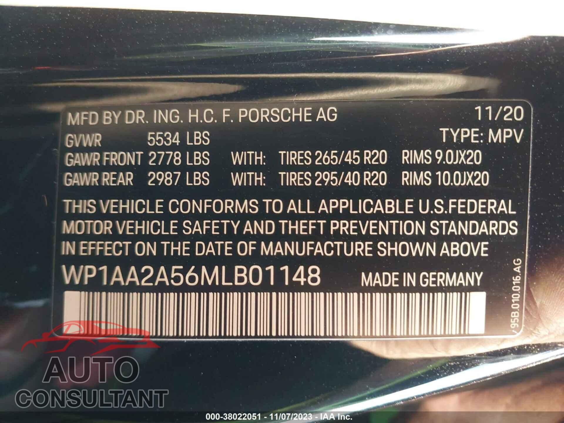 PORSCHE MACAN 2021 - WP1AA2A56MLB01148