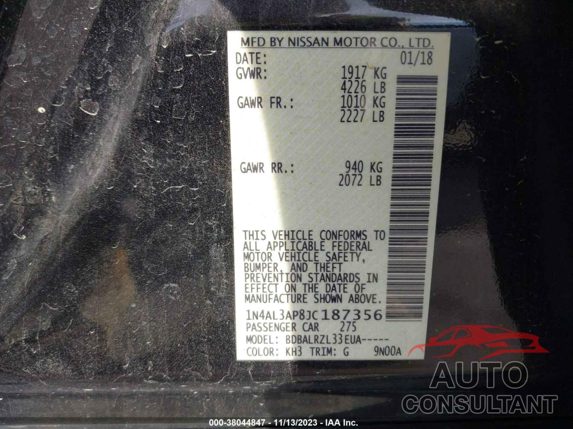 NISSAN ALTIMA 2018 - 1N4AL3AP8JC187356