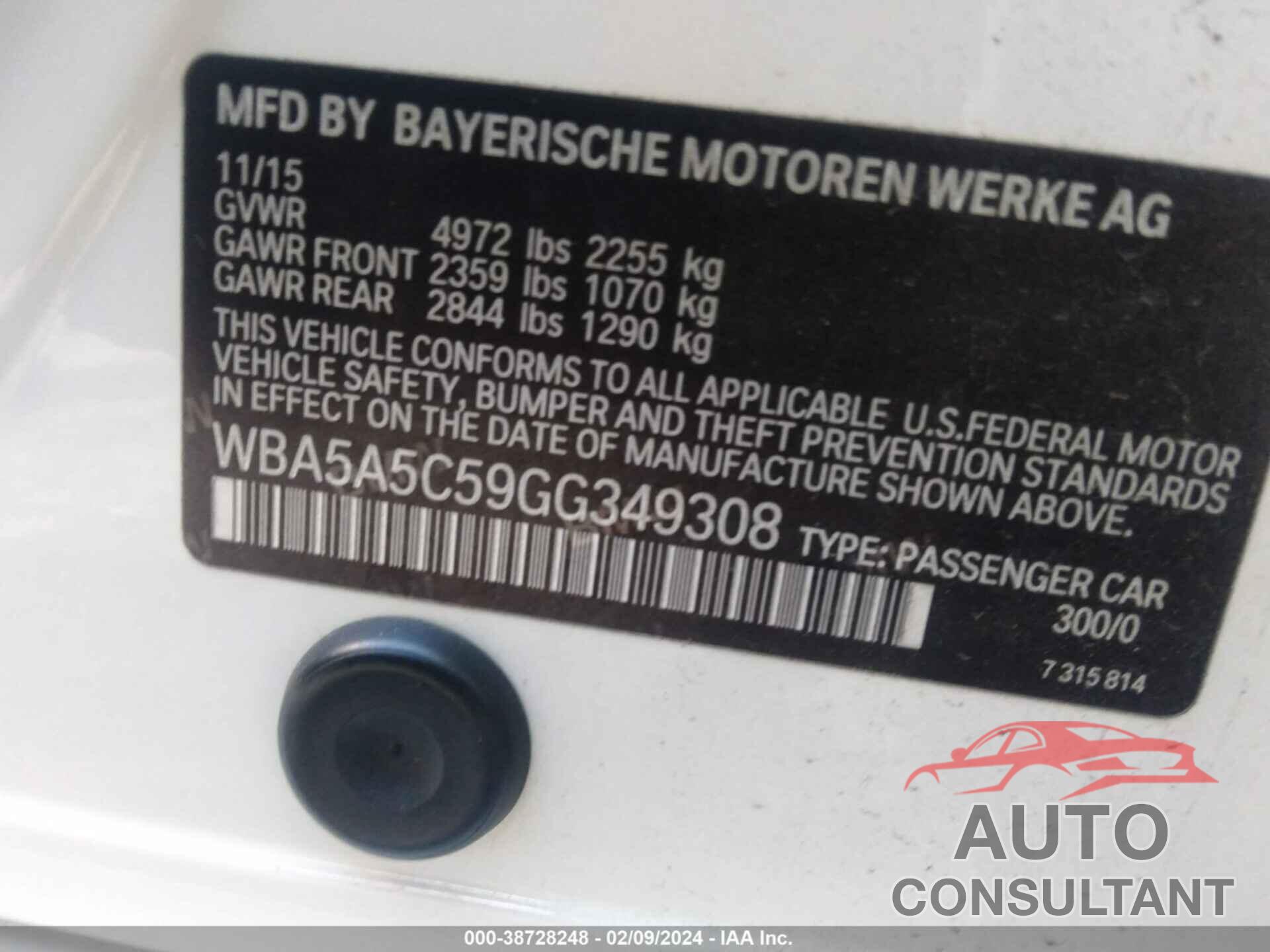 BMW 528I 2016 - WBA5A5C59GG349308