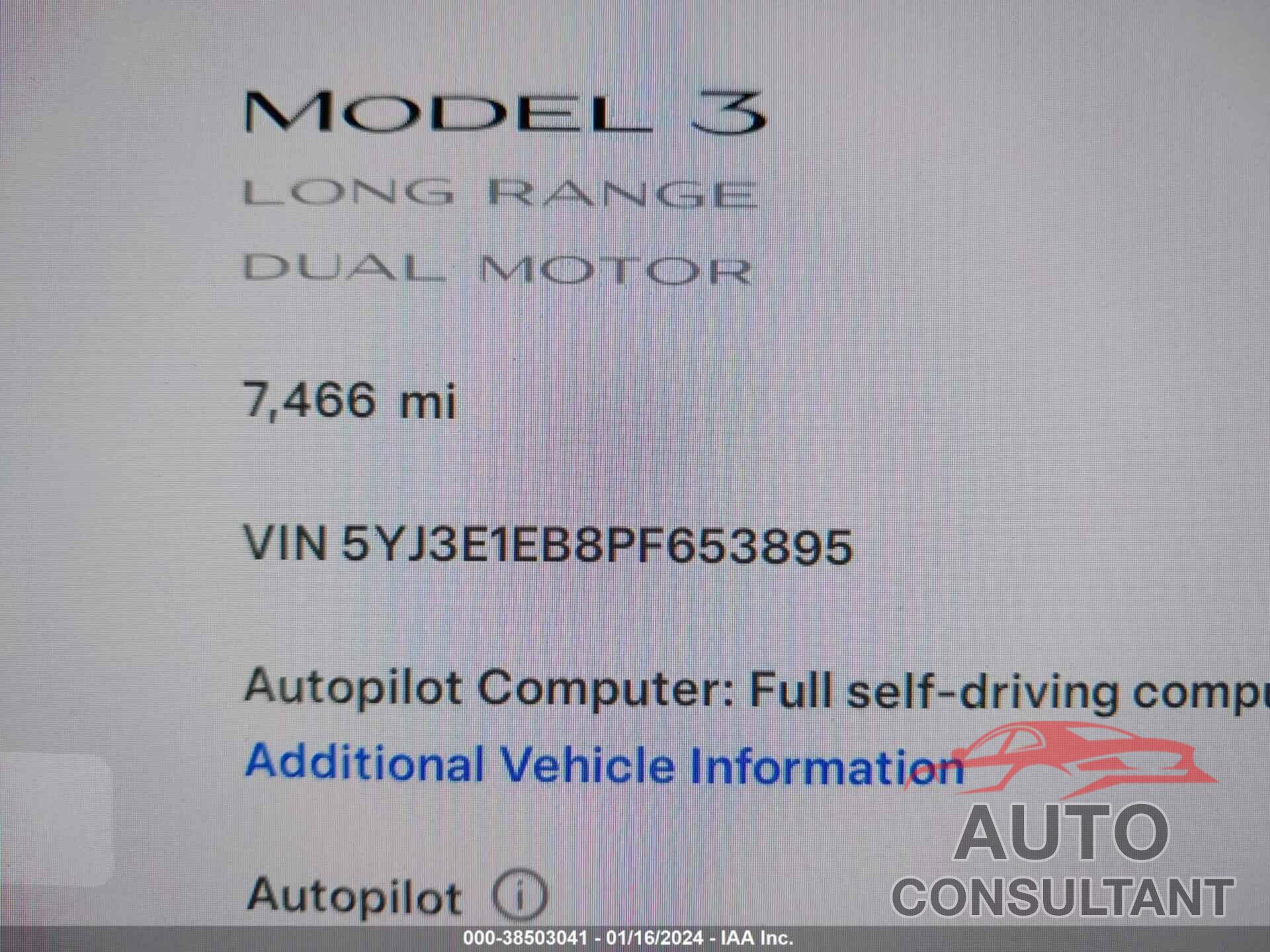 TESLA MODEL 3 2023 - 5YJ3E1EB8PF653895