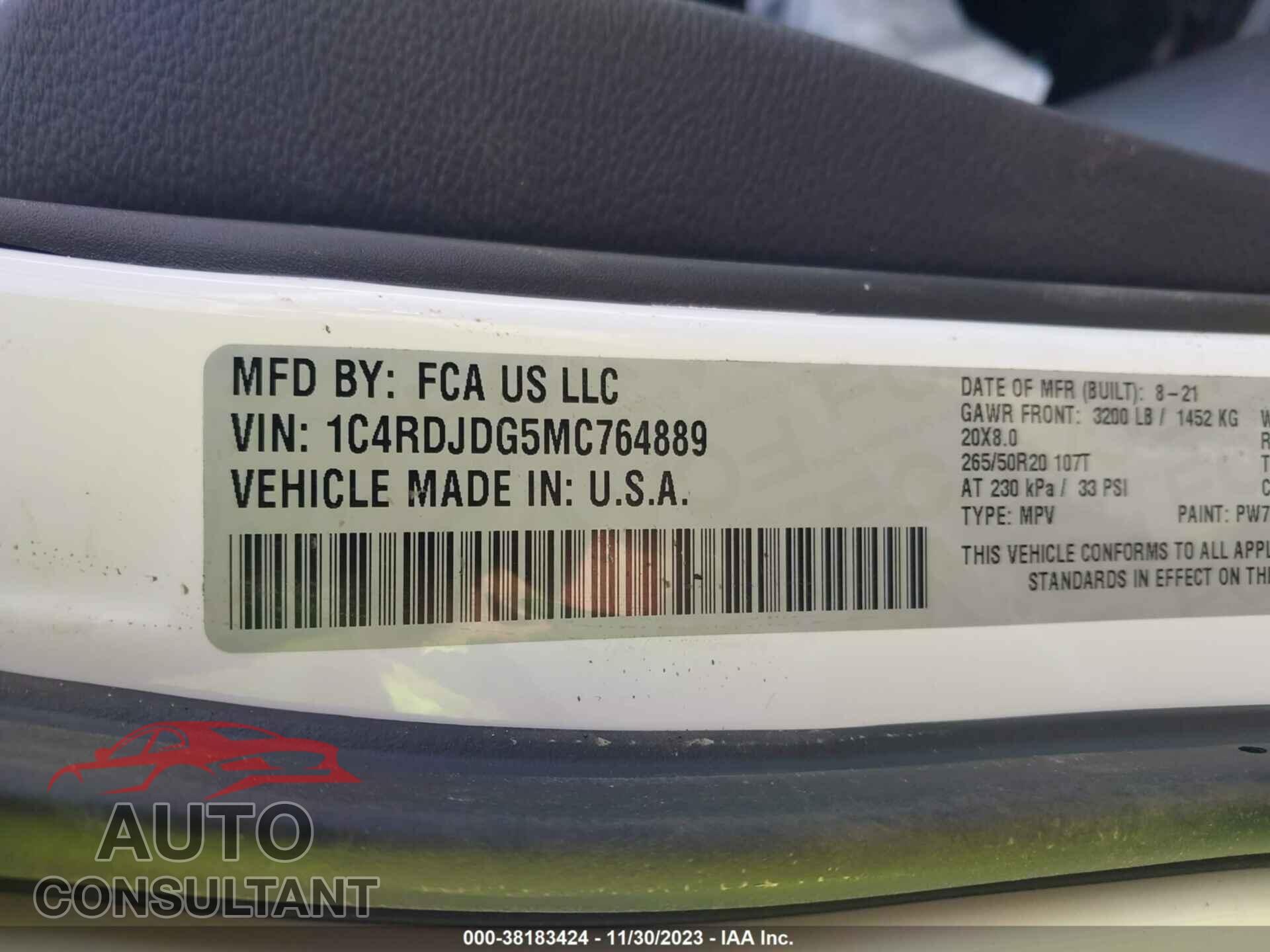 DODGE DURANGO 2021 - 1C4RDJDG5MC764889