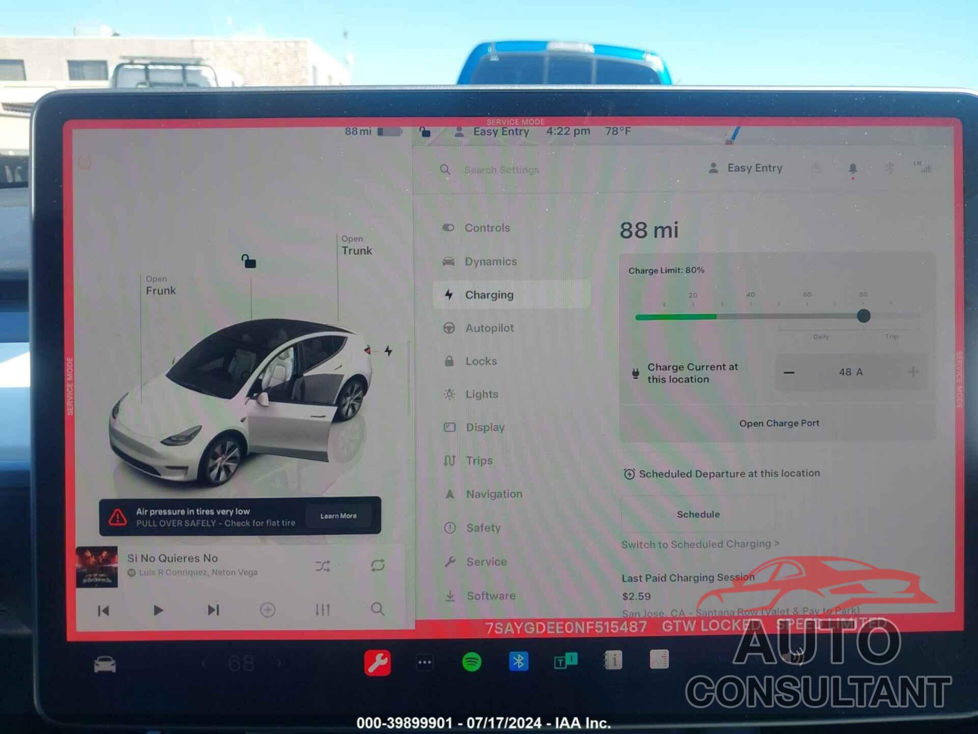 TESLA MODEL Y 2022 - 7SAYGDEE0NF515487