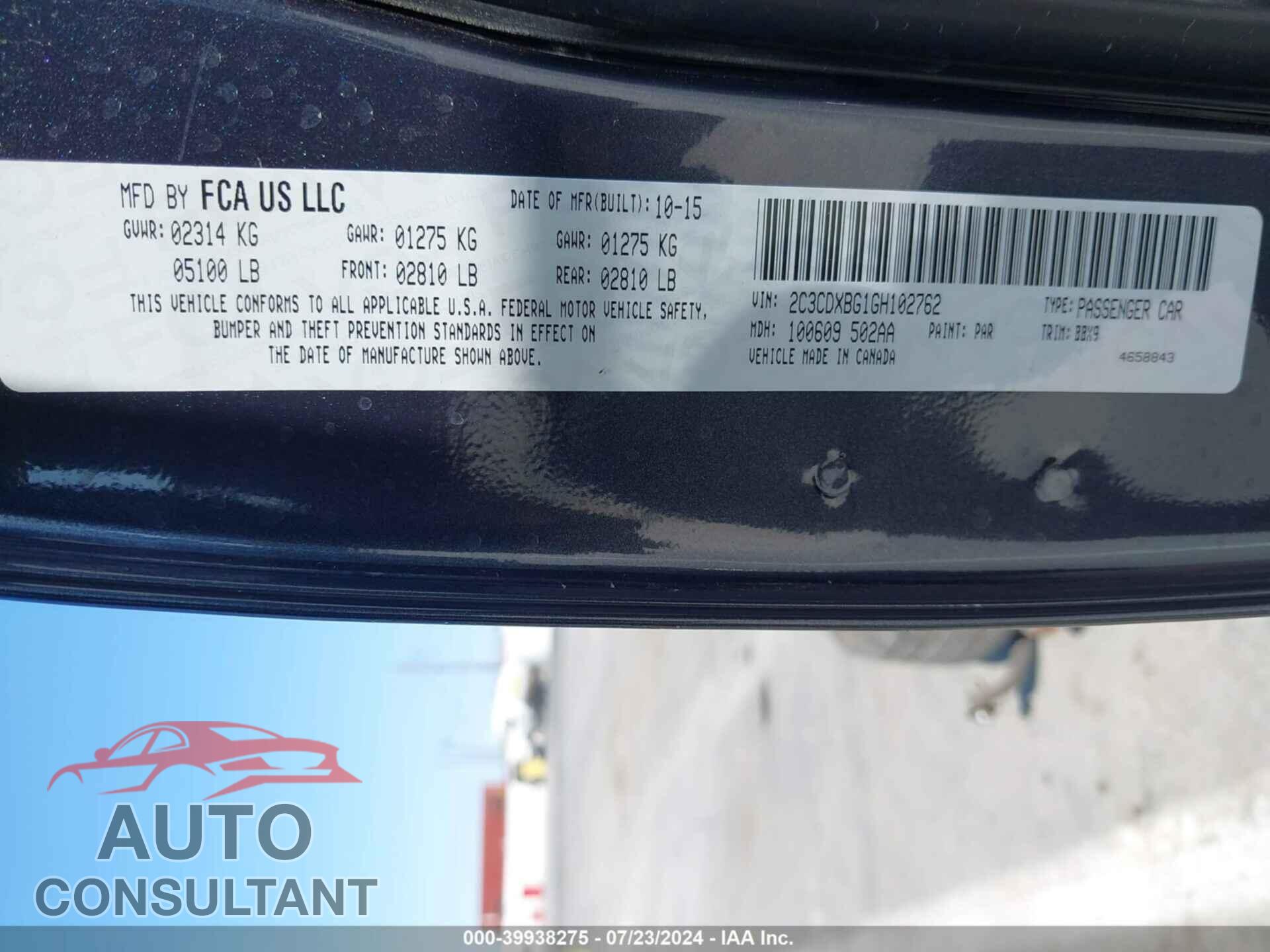 DODGE CHARGER 2016 - 2C3CDXBG1GH102762
