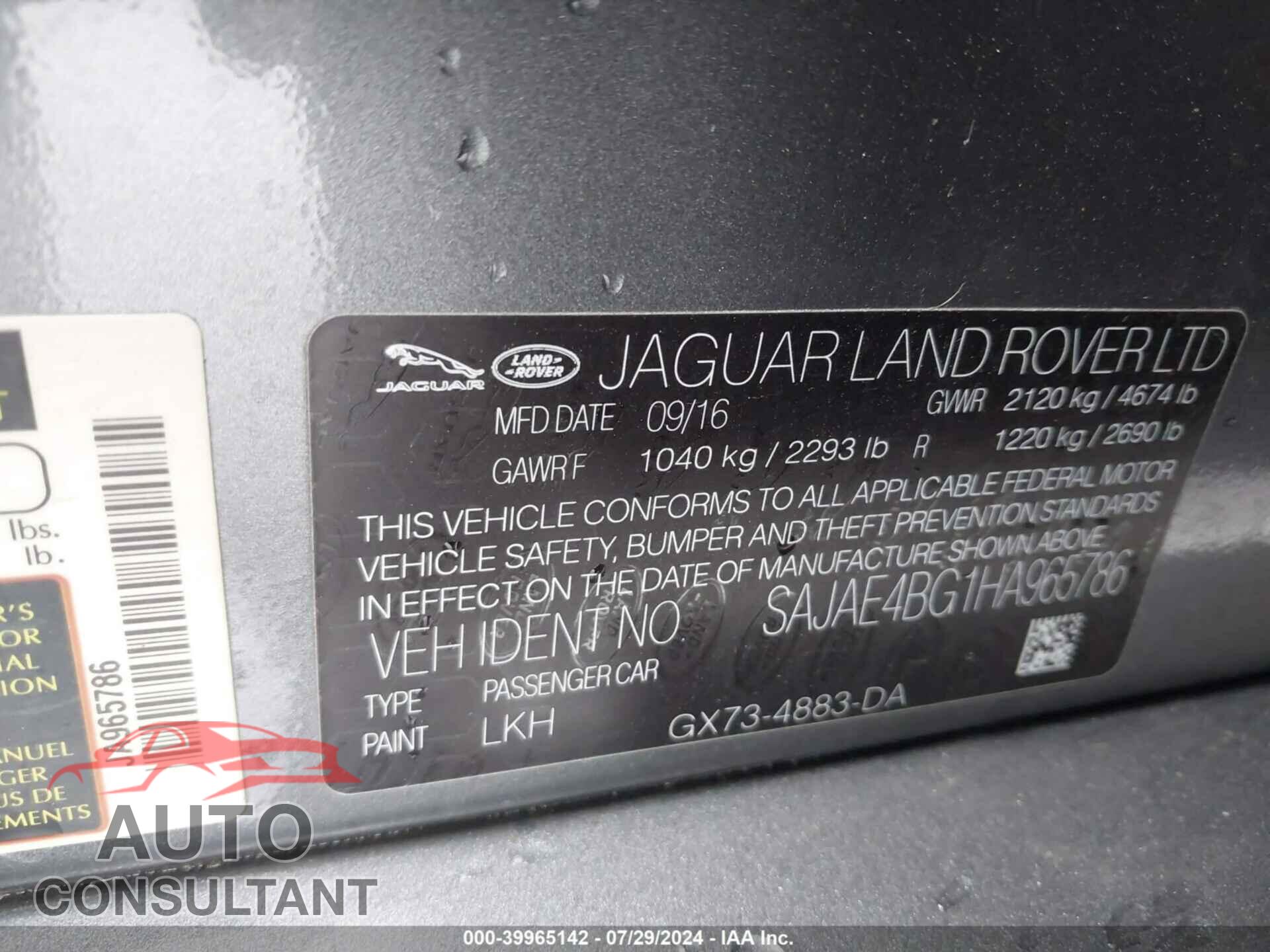 JAGUAR XE 2017 - SAJAE4BG1HA965786