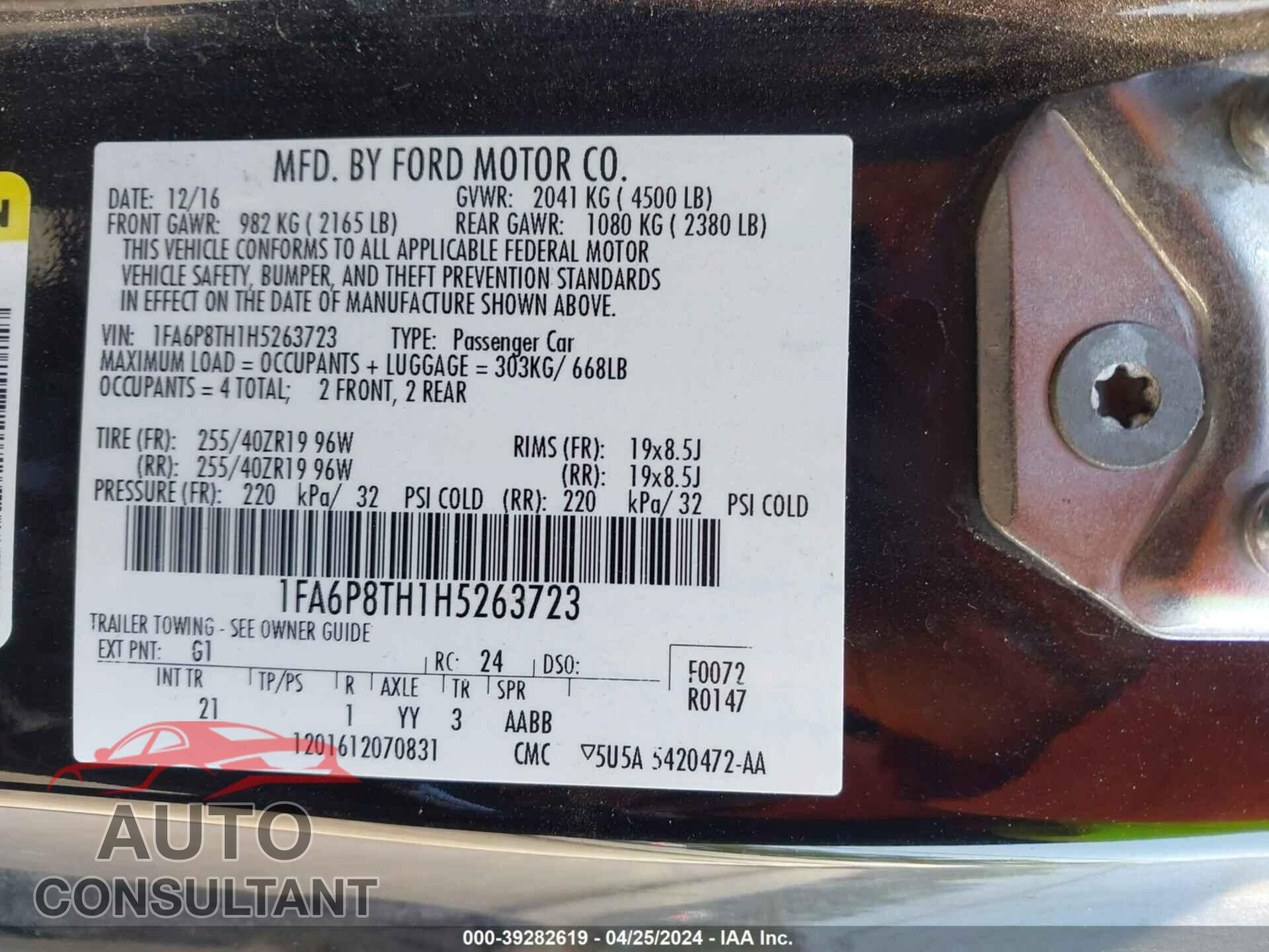 FORD MUSTANG 2017 - 1FA6P8TH1H5263723