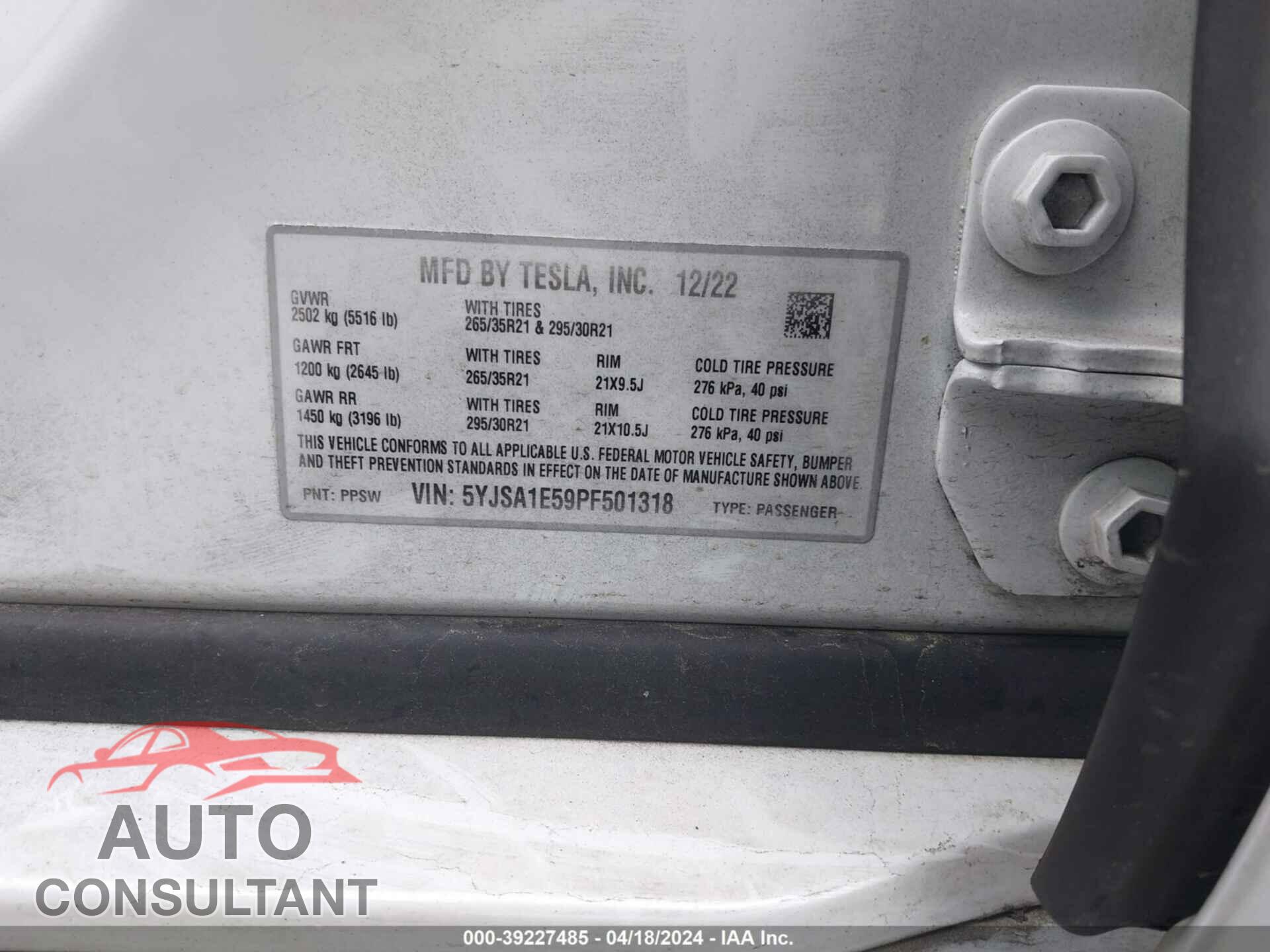 TESLA MODEL S 2023 - 5YJSA1E59PF501318