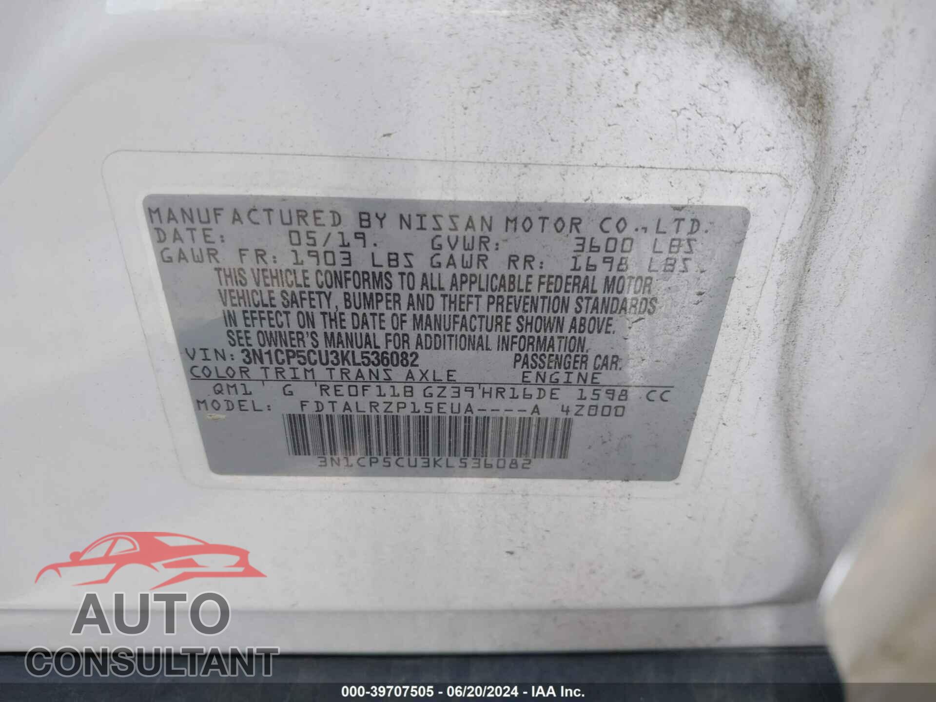 NISSAN KICKS 2019 - 3N1CP5CU3KL536082