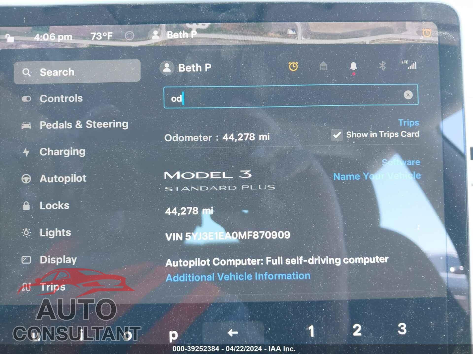 TESLA MODEL 3 2021 - 5YJ3E1EA0MF870909