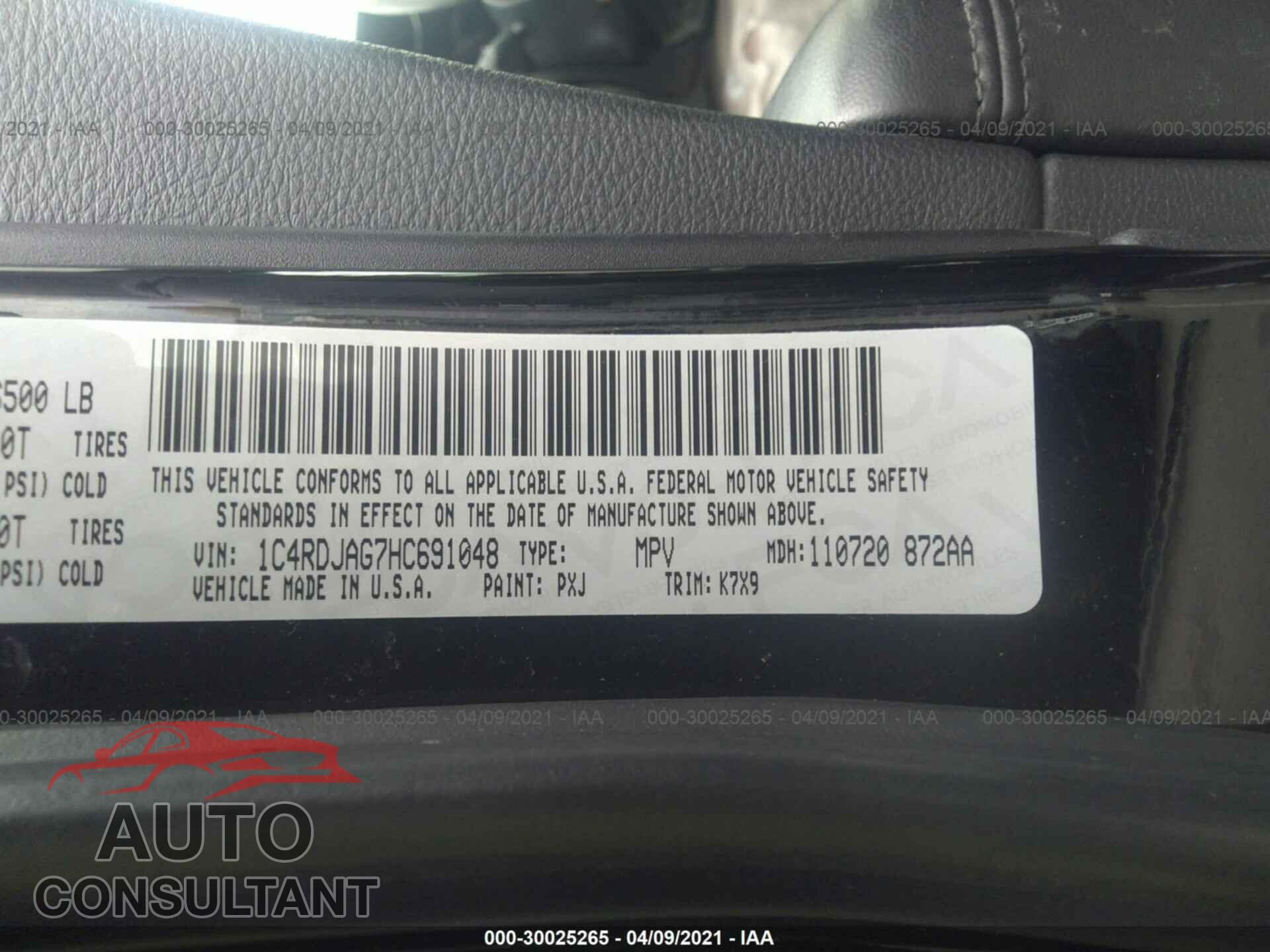 DODGE DURANGO 2017 - 1C4RDJAG7HC691048
