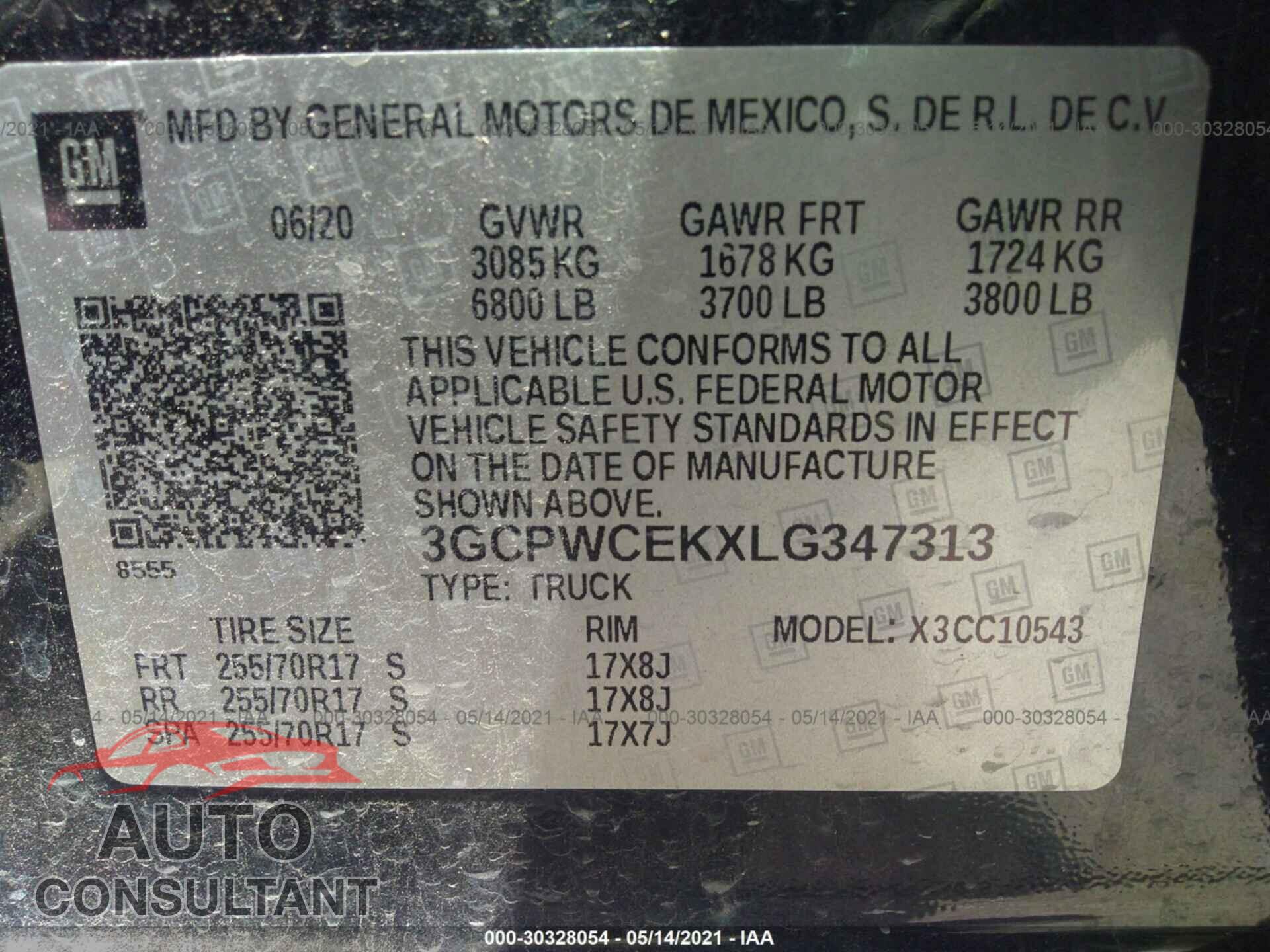 CHEVROLET SILVERADO 1500 2020 - 3GCPWCEKXLG347313