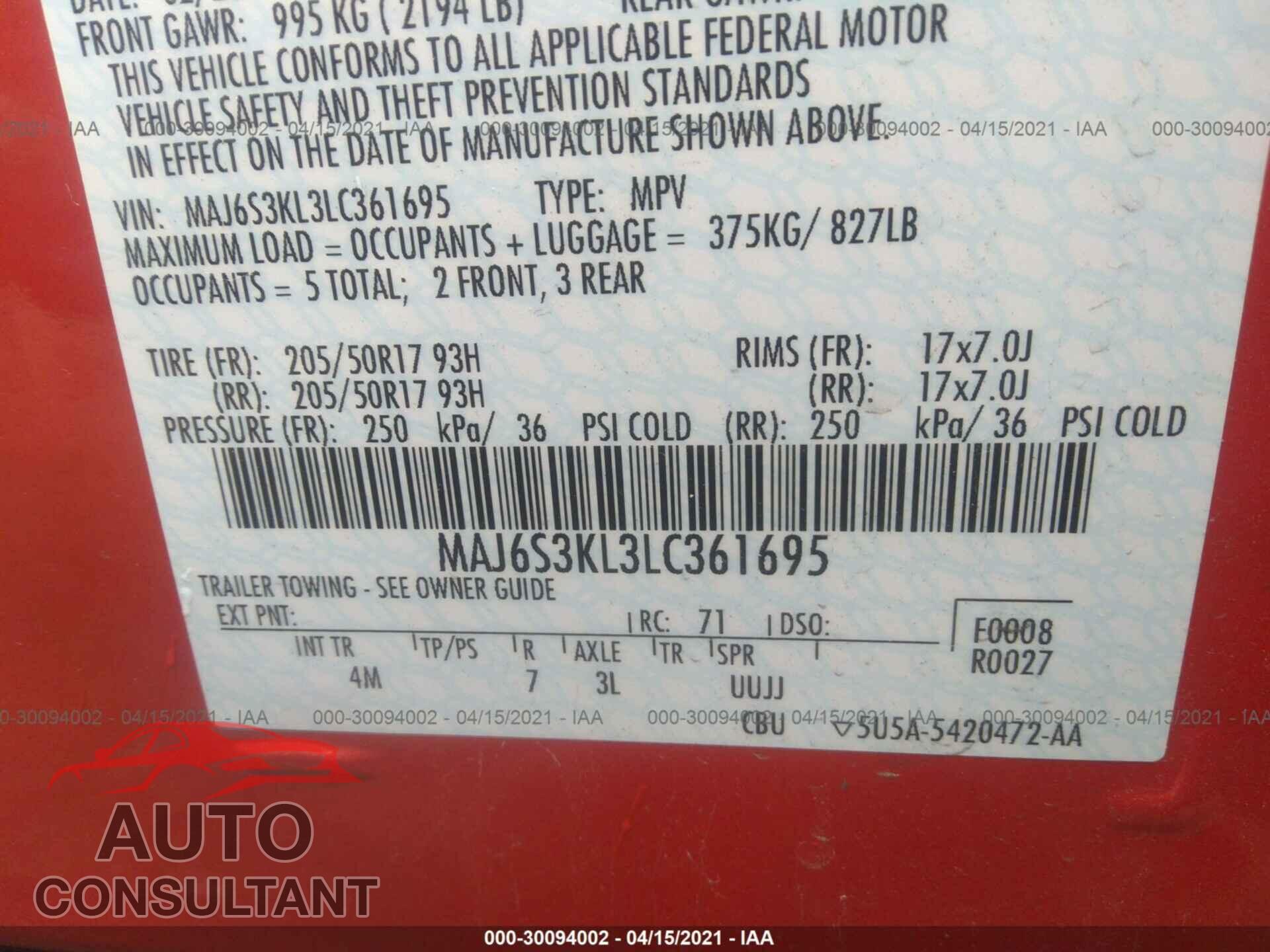 FORD ECOSPORT 2020 - MAJ6S3KL3LC361695