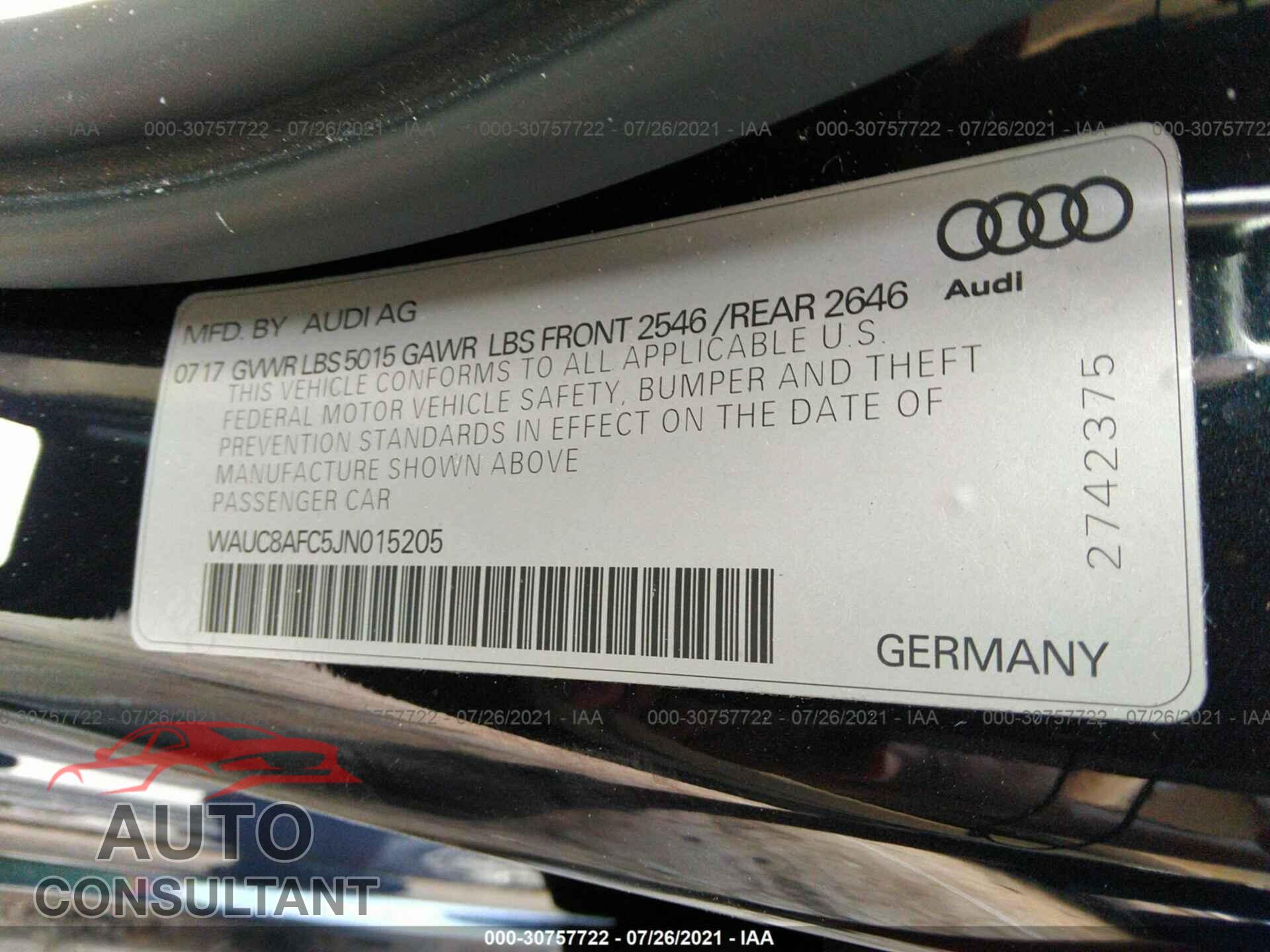 AUDI A6 2018 - WAUC8AFC5JN015205