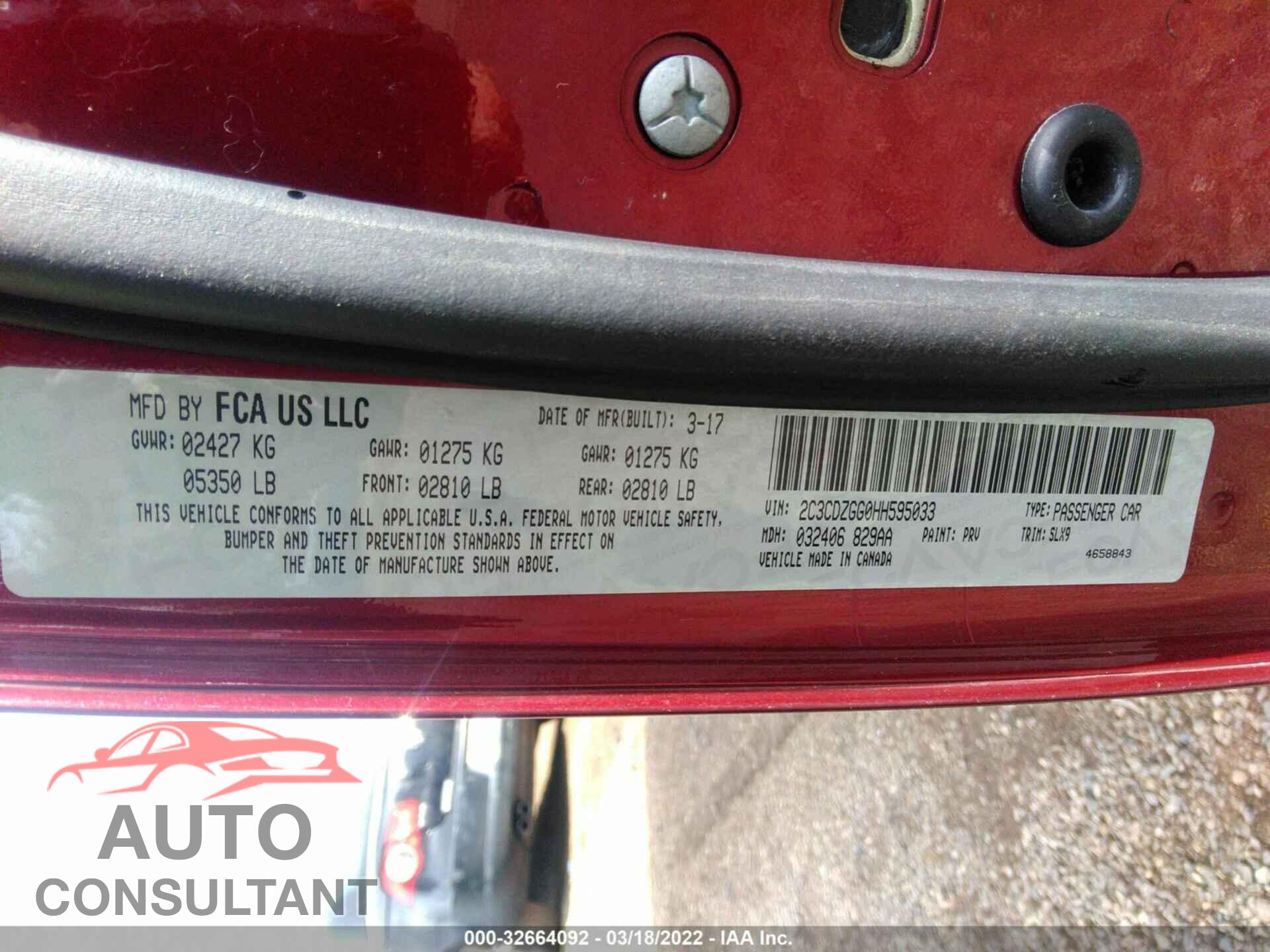 DODGE CHALLENGER 2017 - 2C3CDZGG0HH595033