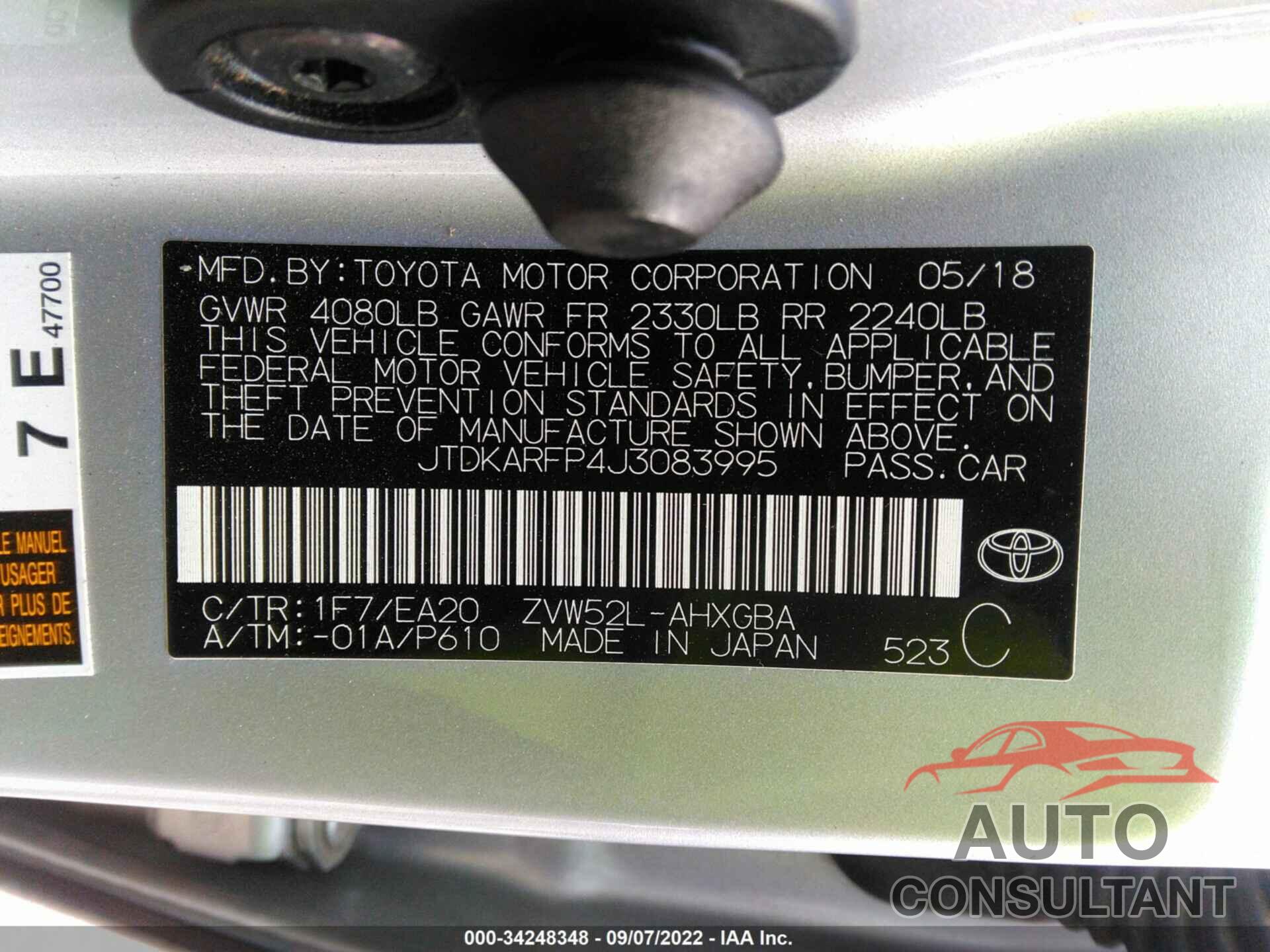 TOYOTA PRIUS PRIME 2018 - JTDKARFP4J3083995