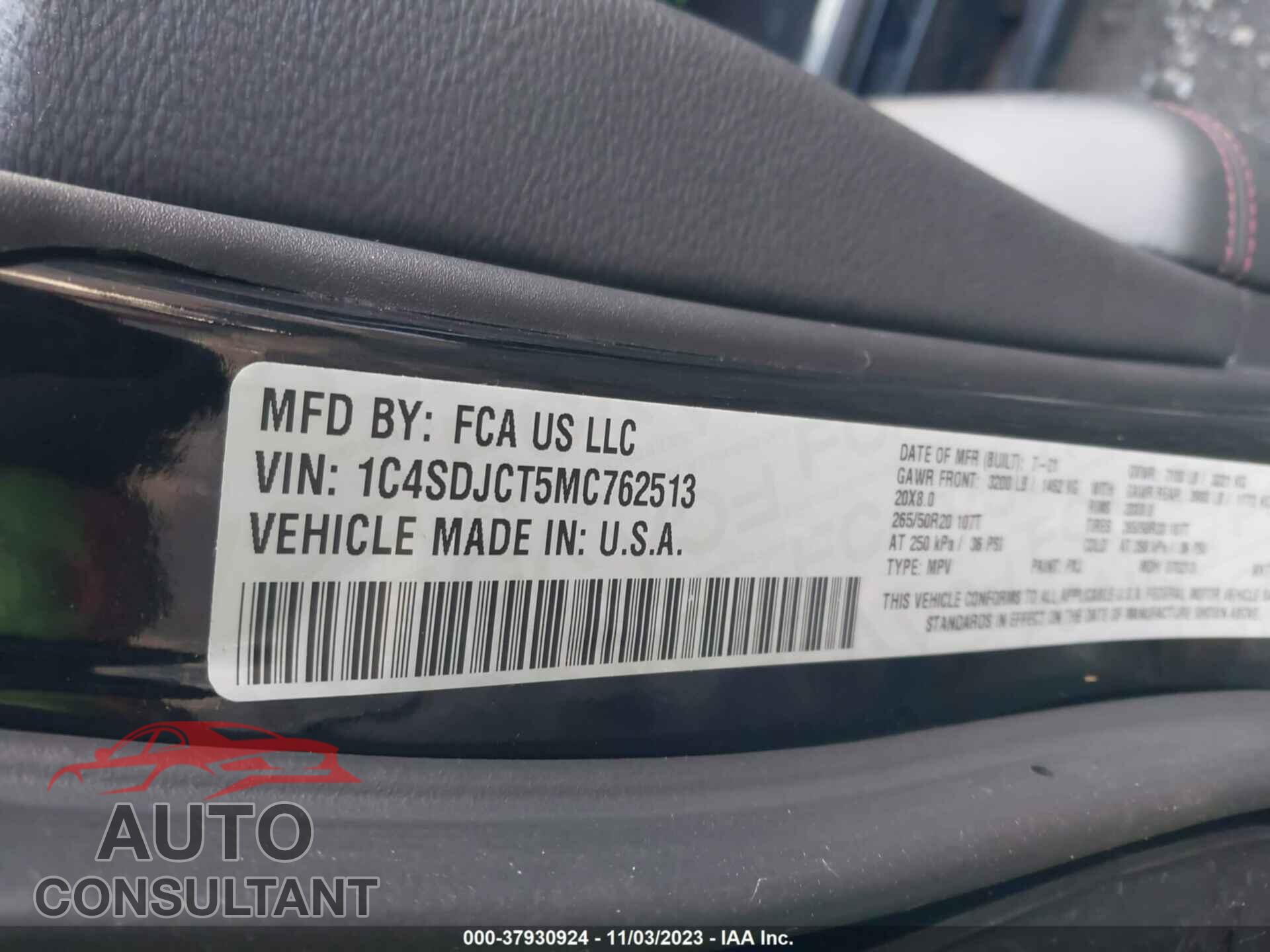 DODGE DURANGO 2021 - 1C4SDJCT5MC762513
