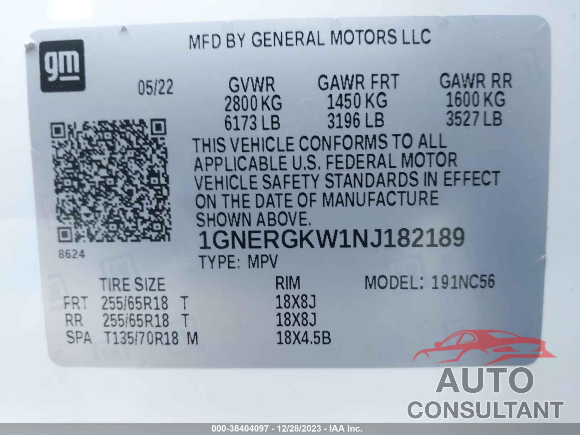 CHEVROLET TRAVERSE 2022 - 1GNERGKW1NJ182189