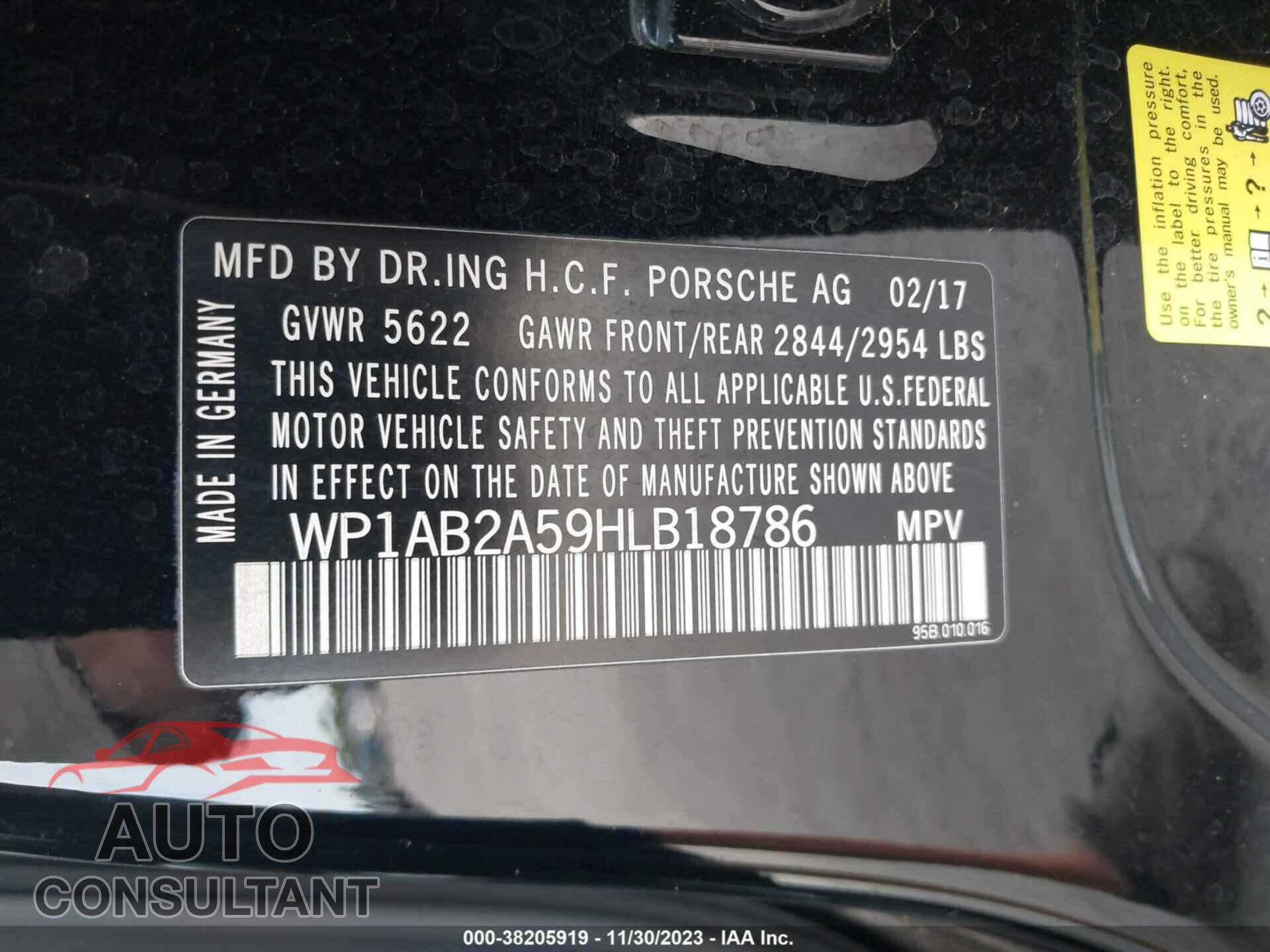 PORSCHE MACAN 2017 - WP1AB2A59HLB18786