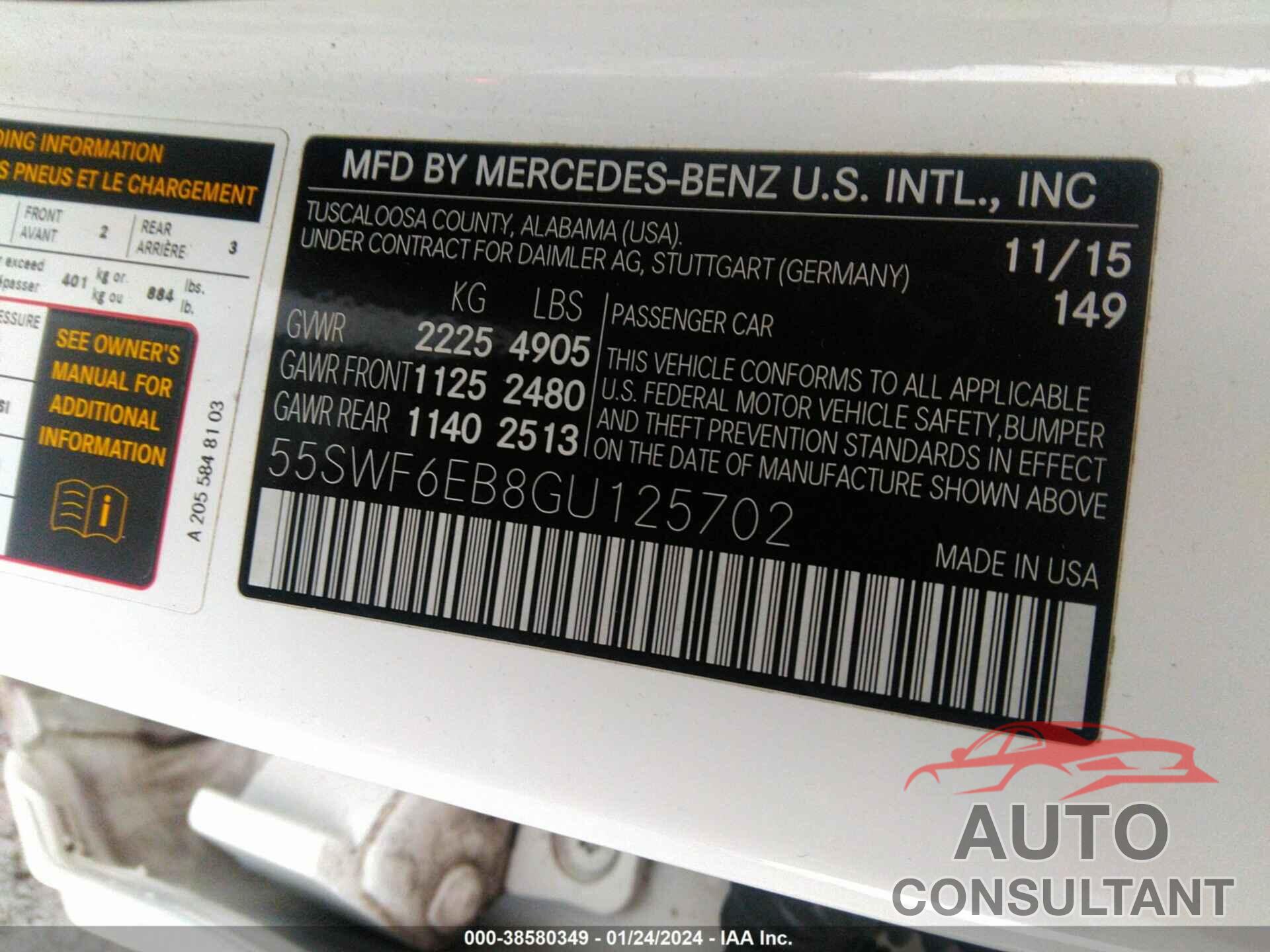 MERCEDES-BENZ C 450 AMG 2016 - 55SWF6EB8GU125702