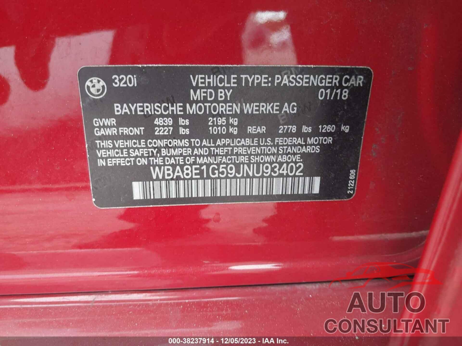 BMW 320 2018 - WBA8E1G59JNU93402