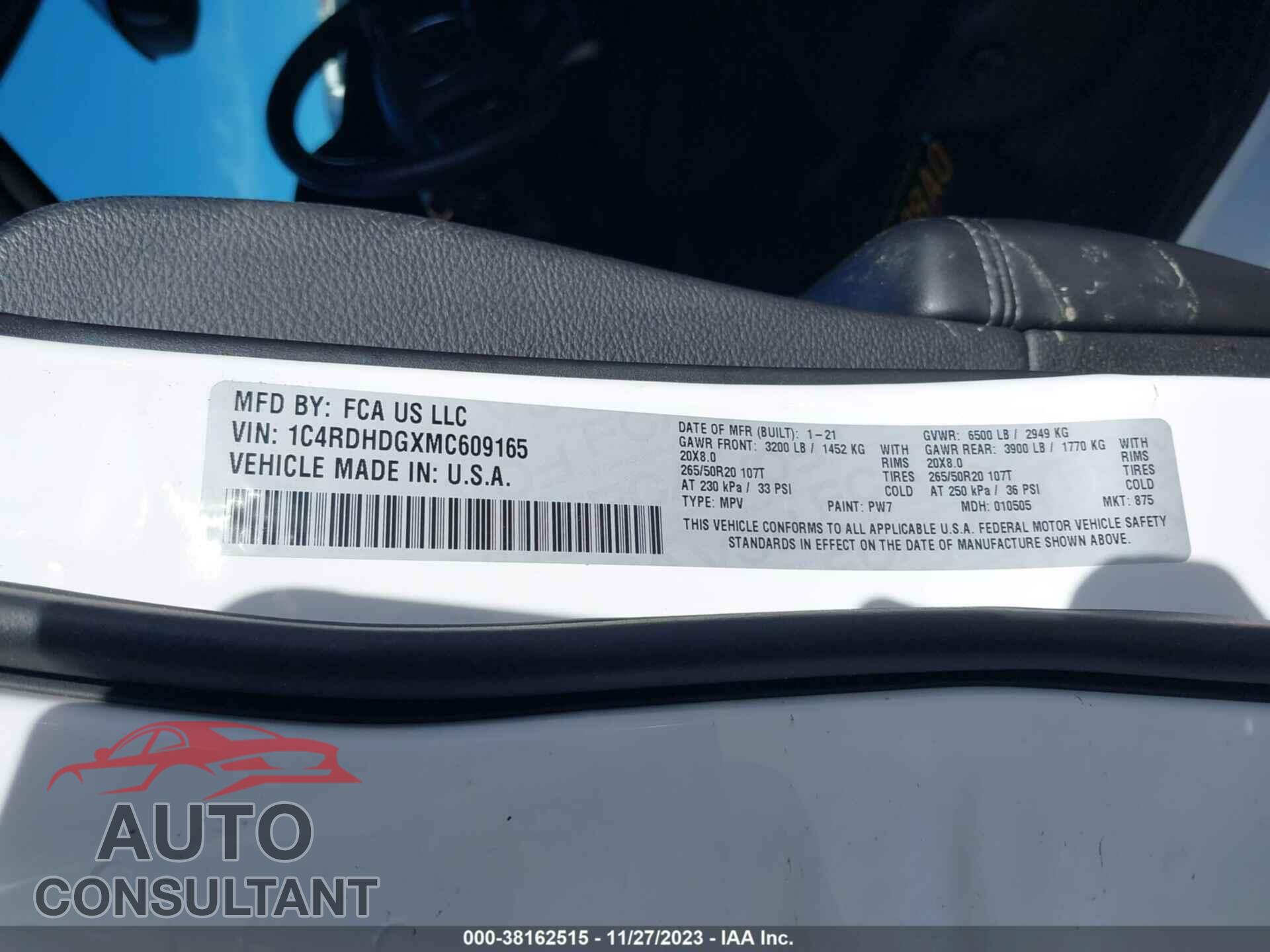 DODGE DURANGO 2021 - 1C4RDHDGXMC609165