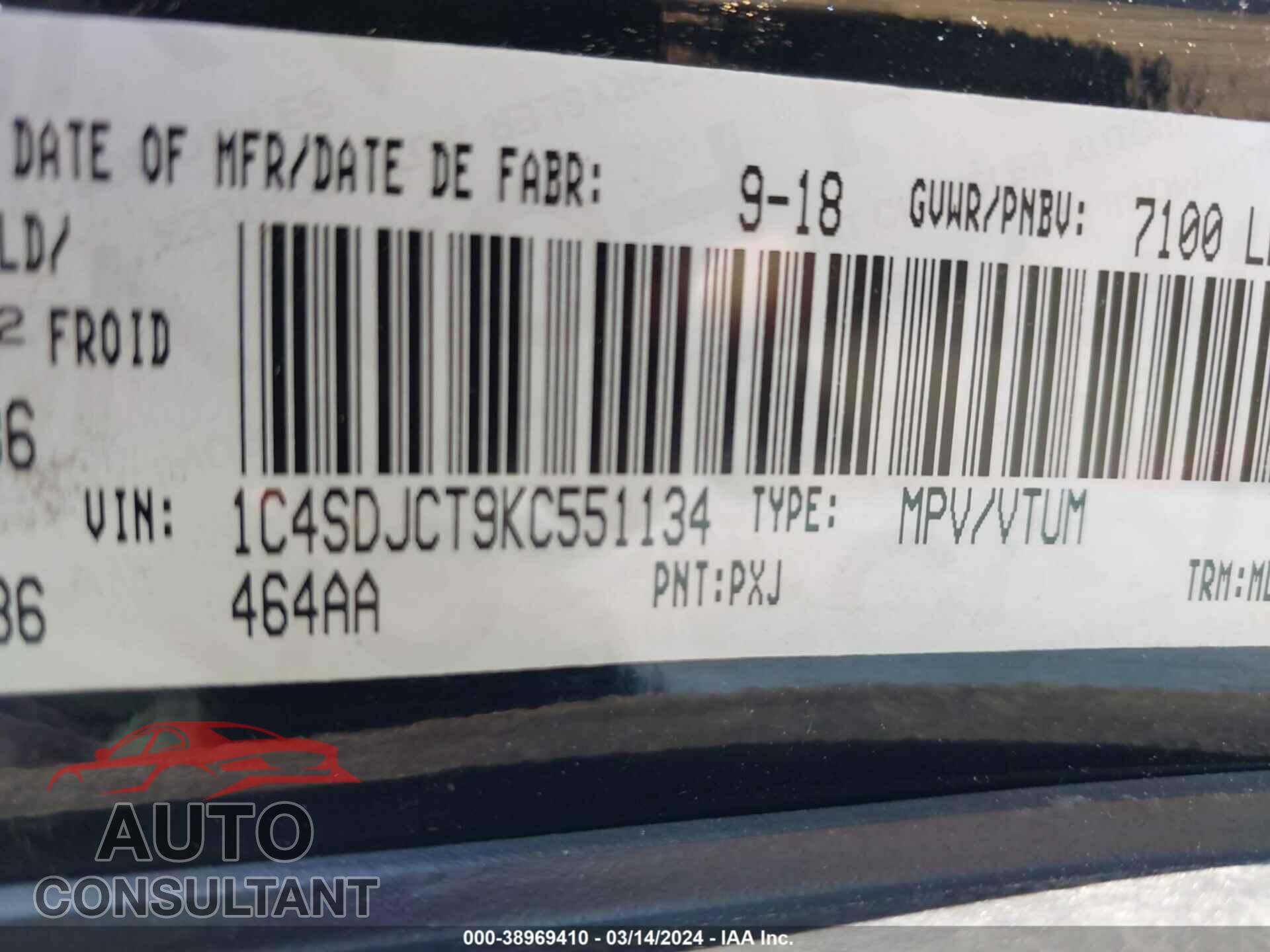DODGE DURANGO 2019 - 1C4SDJCT9KC551134