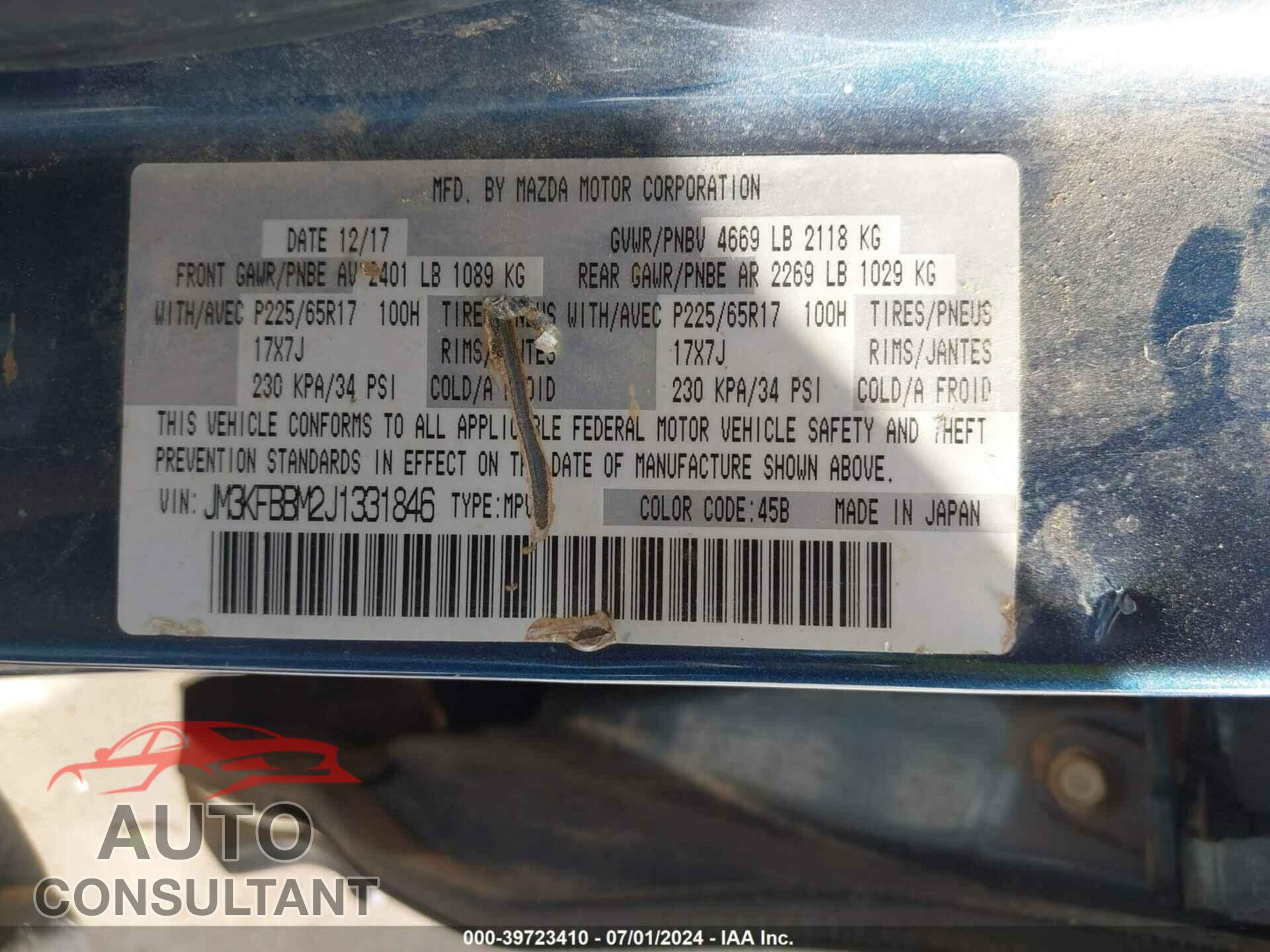 MAZDA CX-5 2018 - JM3KFBBM2J1331846