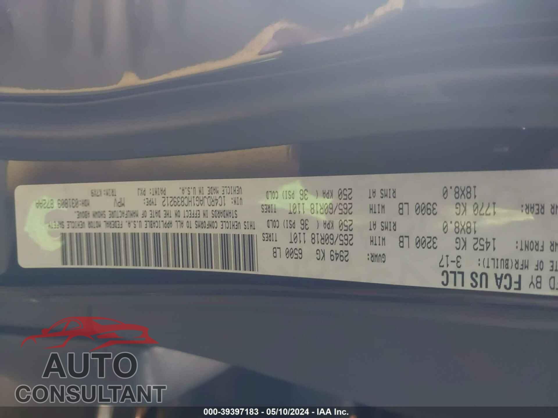 DODGE DURANGO 2017 - 1C4RDJAG1HC839212