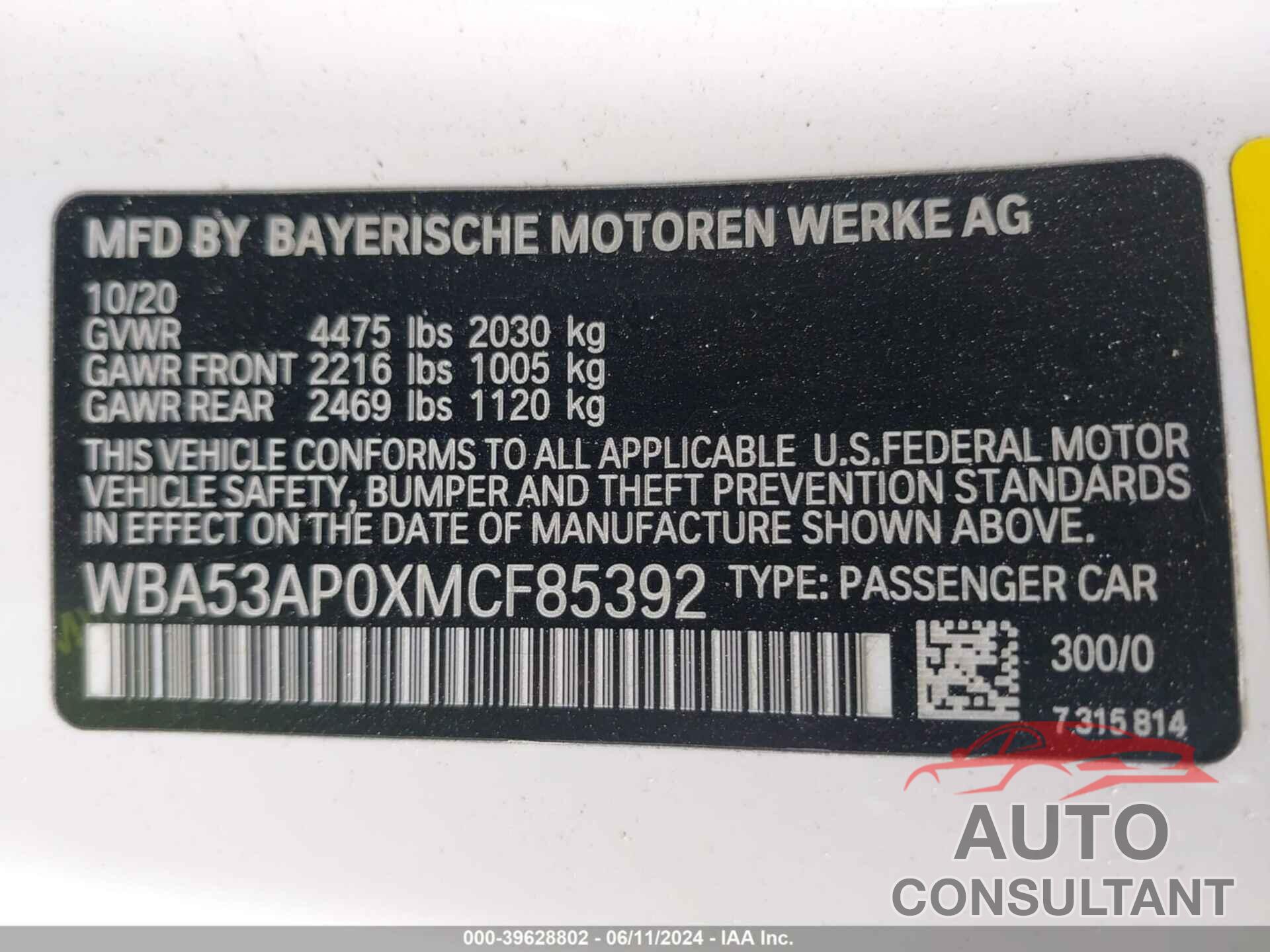 BMW 430I 2021 - WBA53AP0XMCF85392