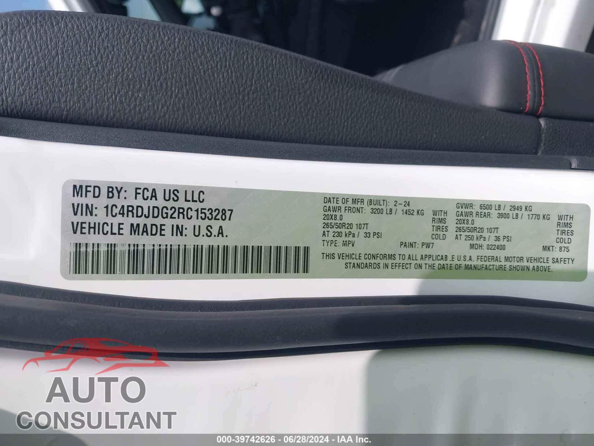 DODGE DURANGO 2024 - 1C4RDJDG2RC153287