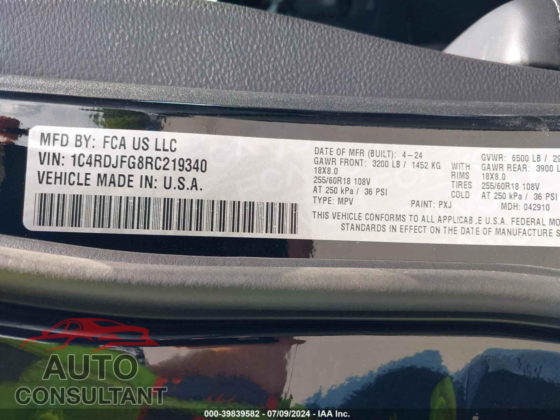 DODGE DURANGO 2024 - 1C4RDJFG8RC219340