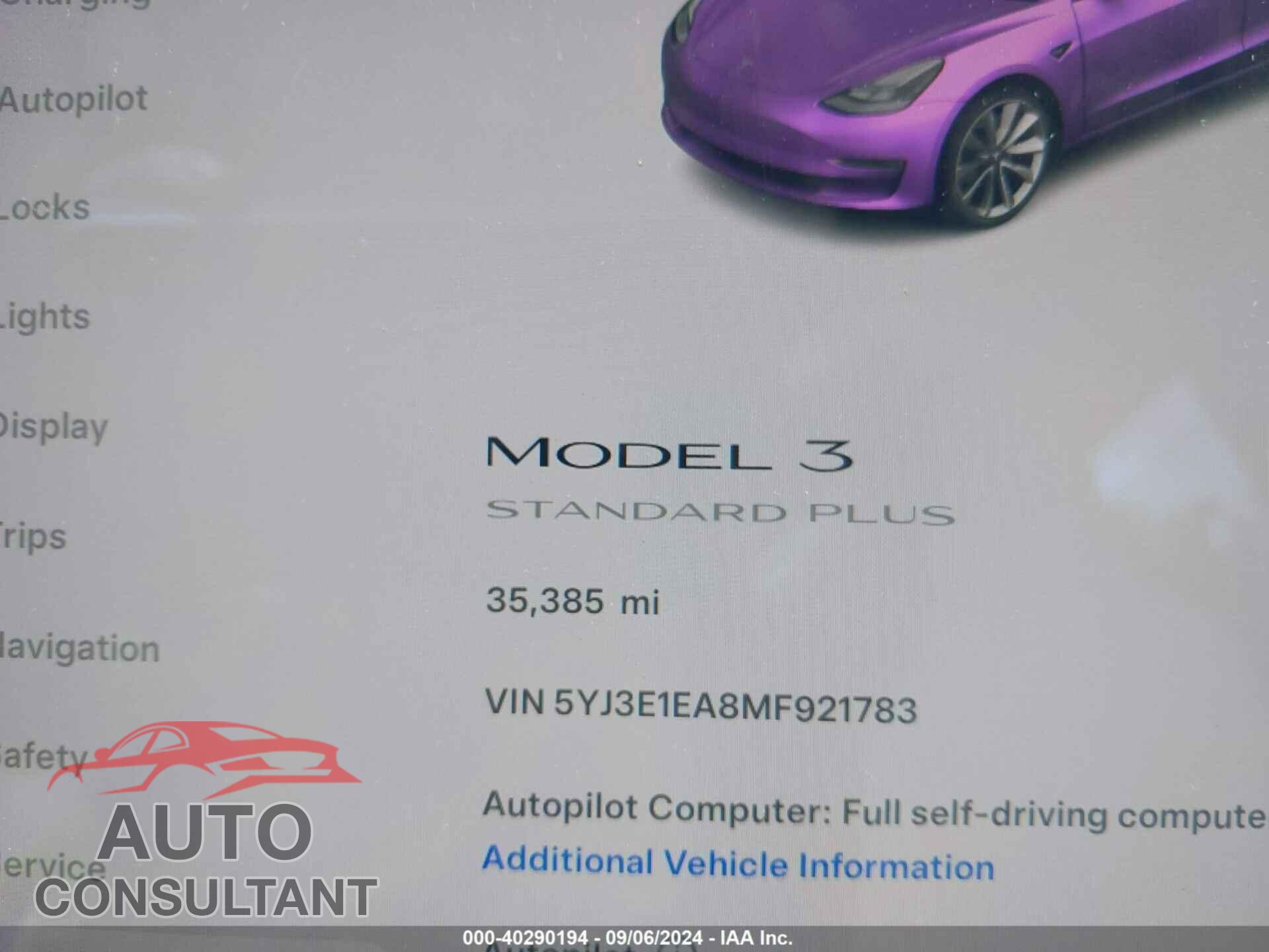 TESLA MODEL 3 2021 - 5YJ3E1EA8MF921783