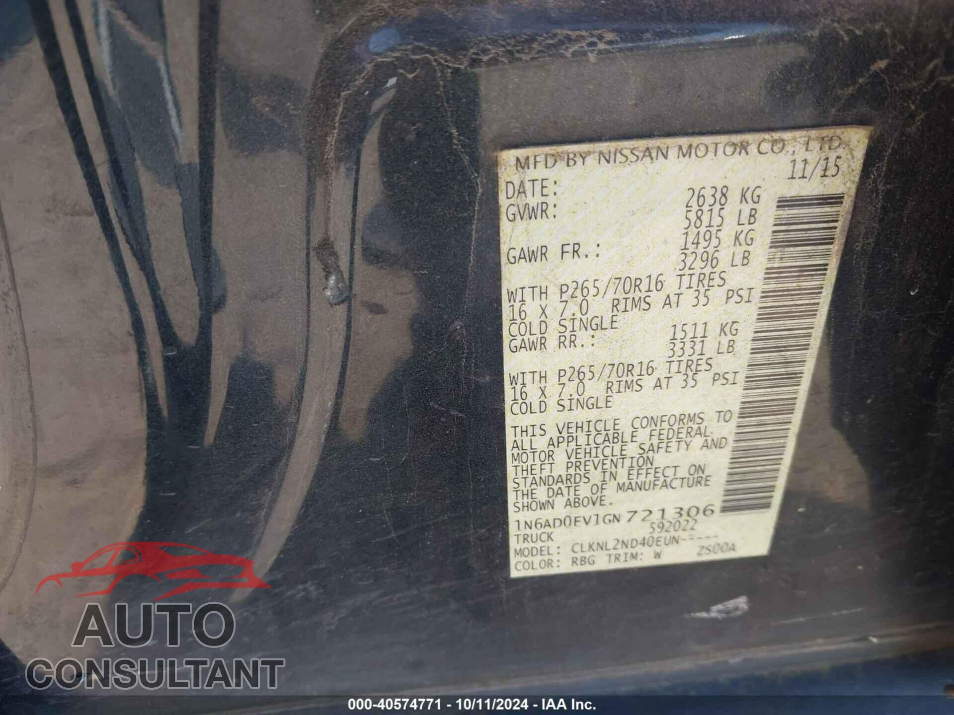 NISSAN FRONTIER 2016 - 1N6AD0EV1GN721306
