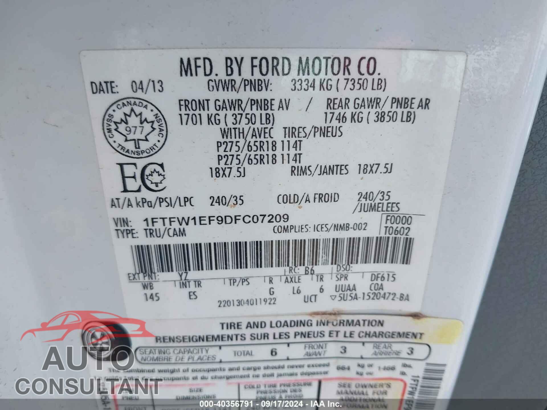 FORD F-150 2013 - 1FTFW1EF9DFC07209