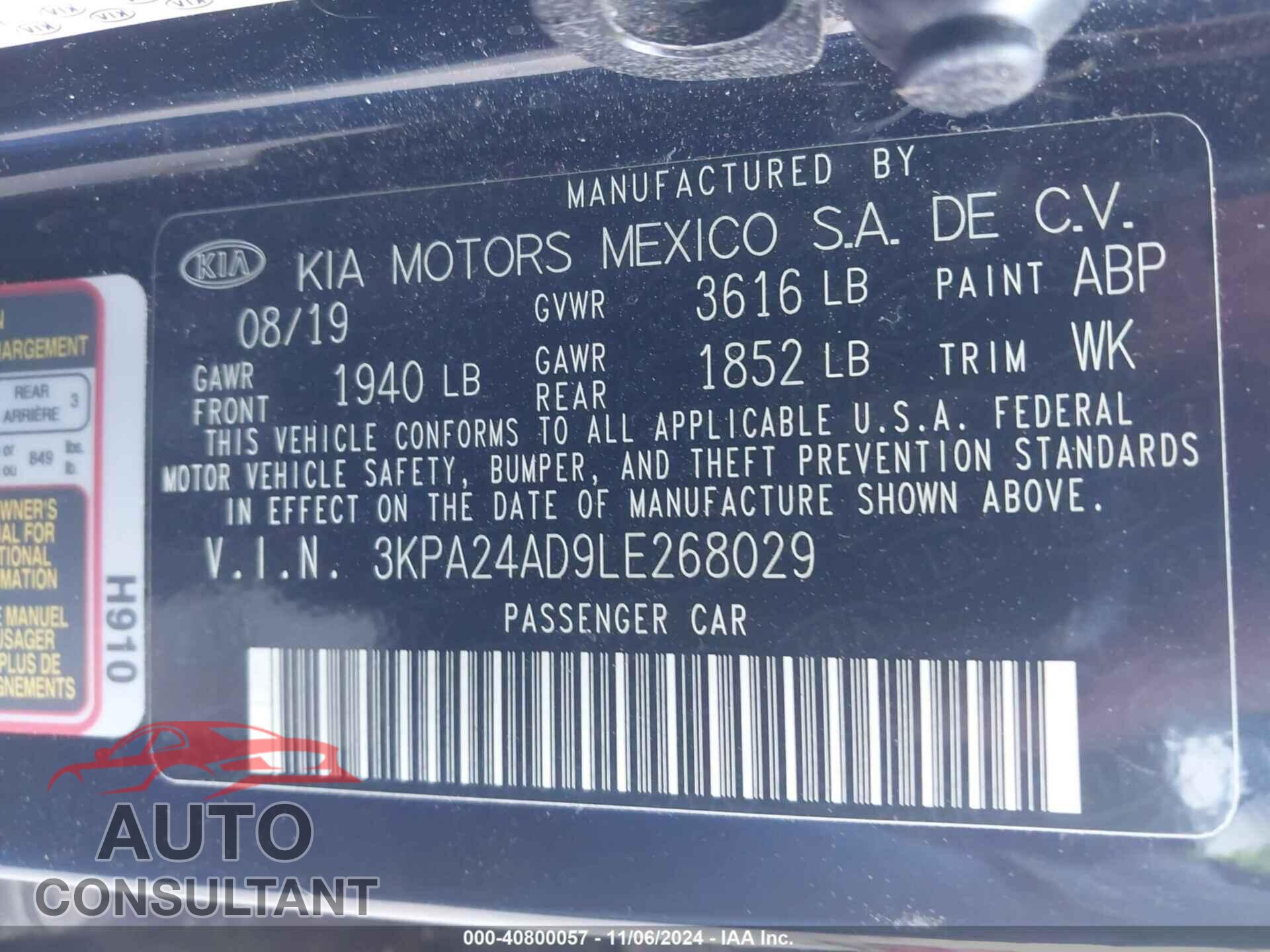 KIA RIO 2020 - 3KPA24AD9LE268029