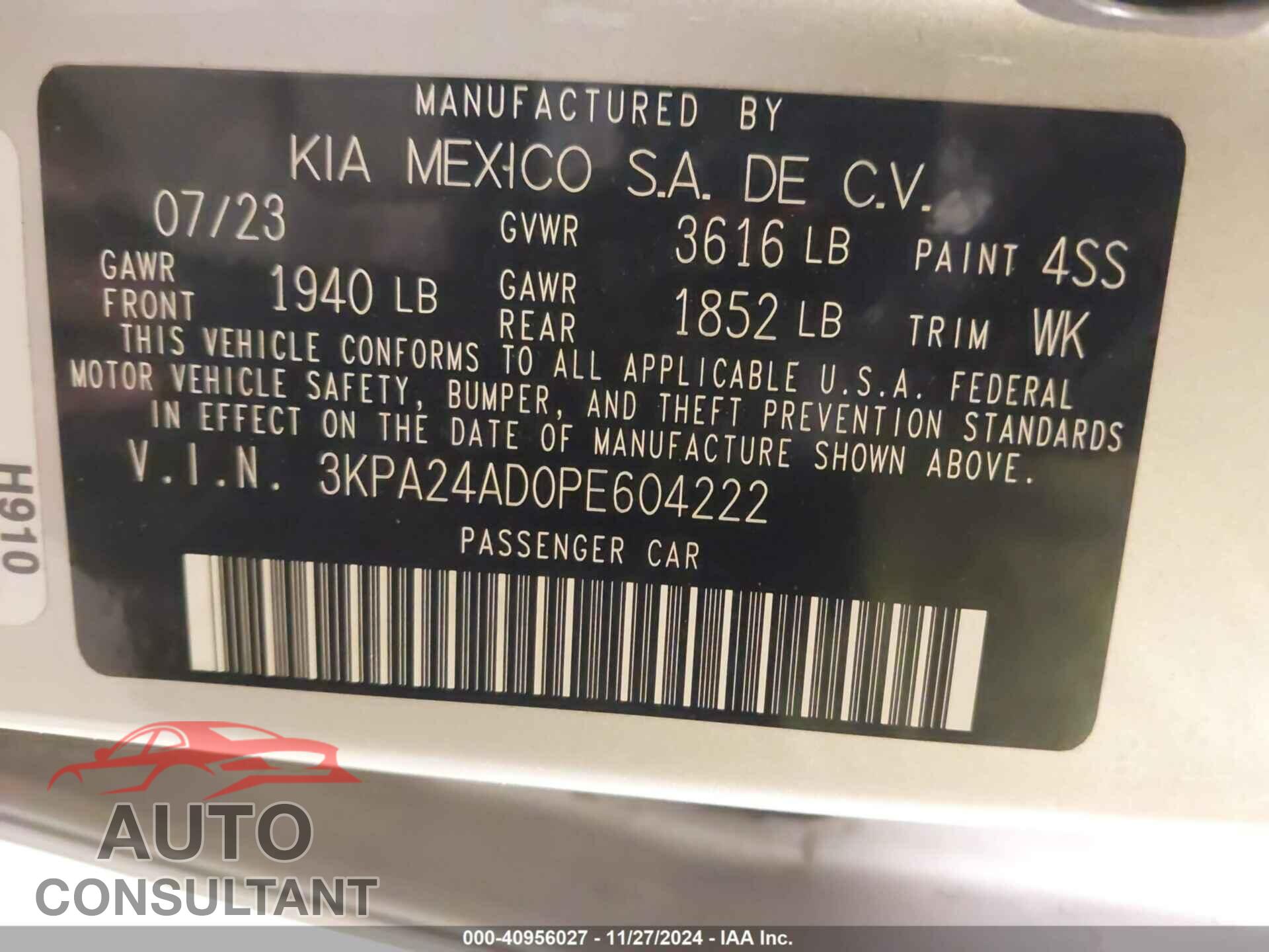 KIA RIO 2023 - 3KPA24AD0PE604222