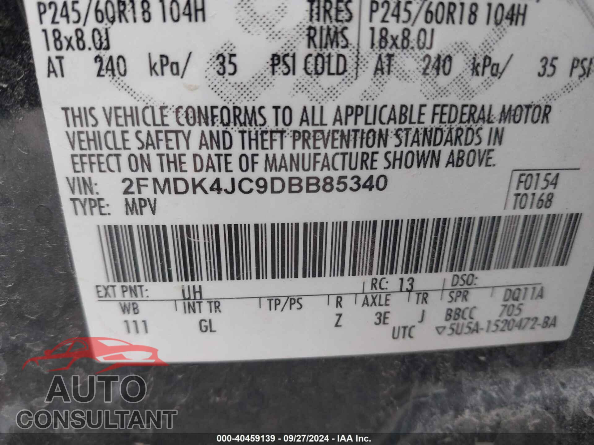 FORD EDGE 2013 - 2FMDK4JC9DBB85340