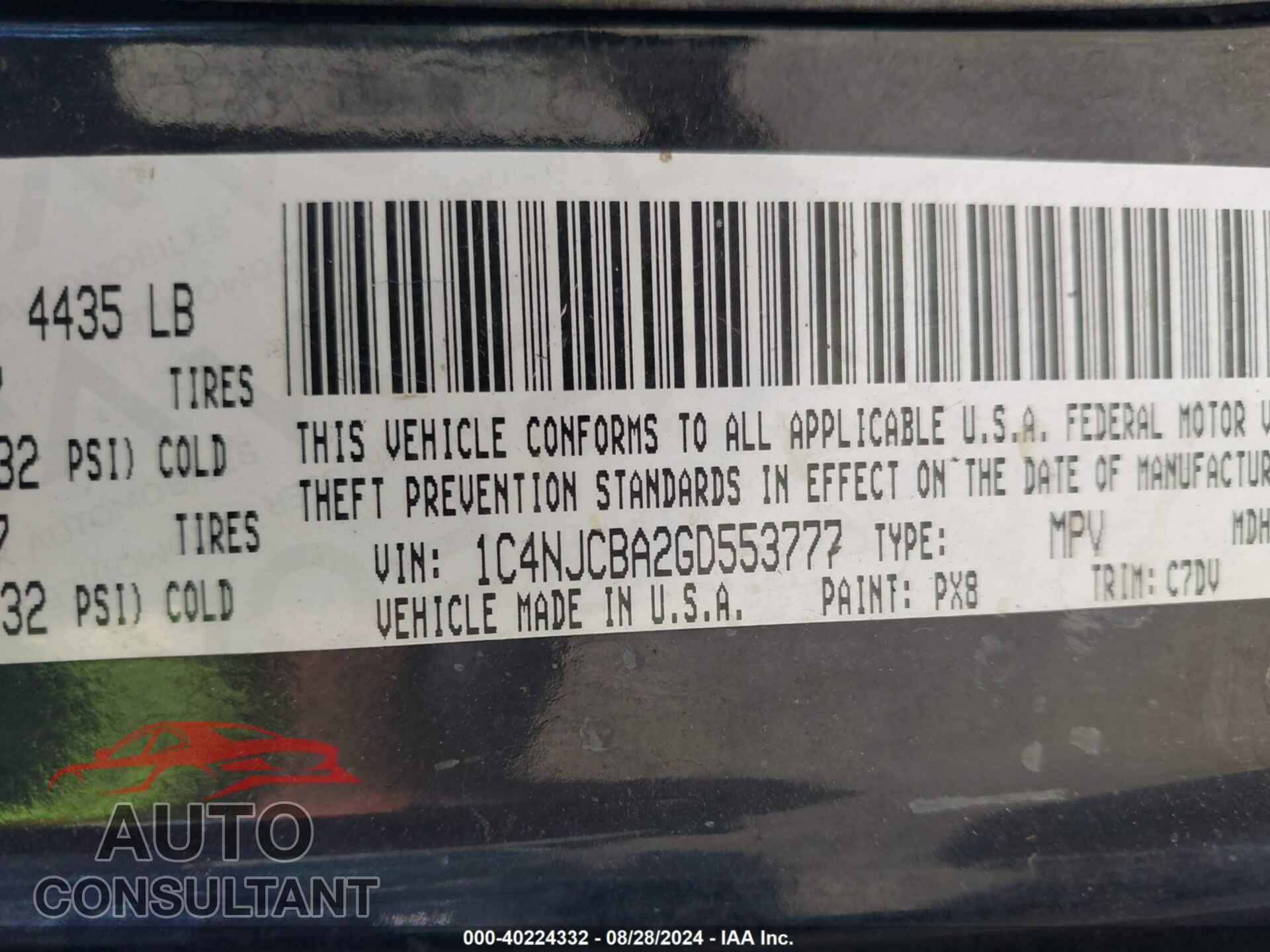 JEEP COMPASS 2016 - 1C4NJCBA2GD553777